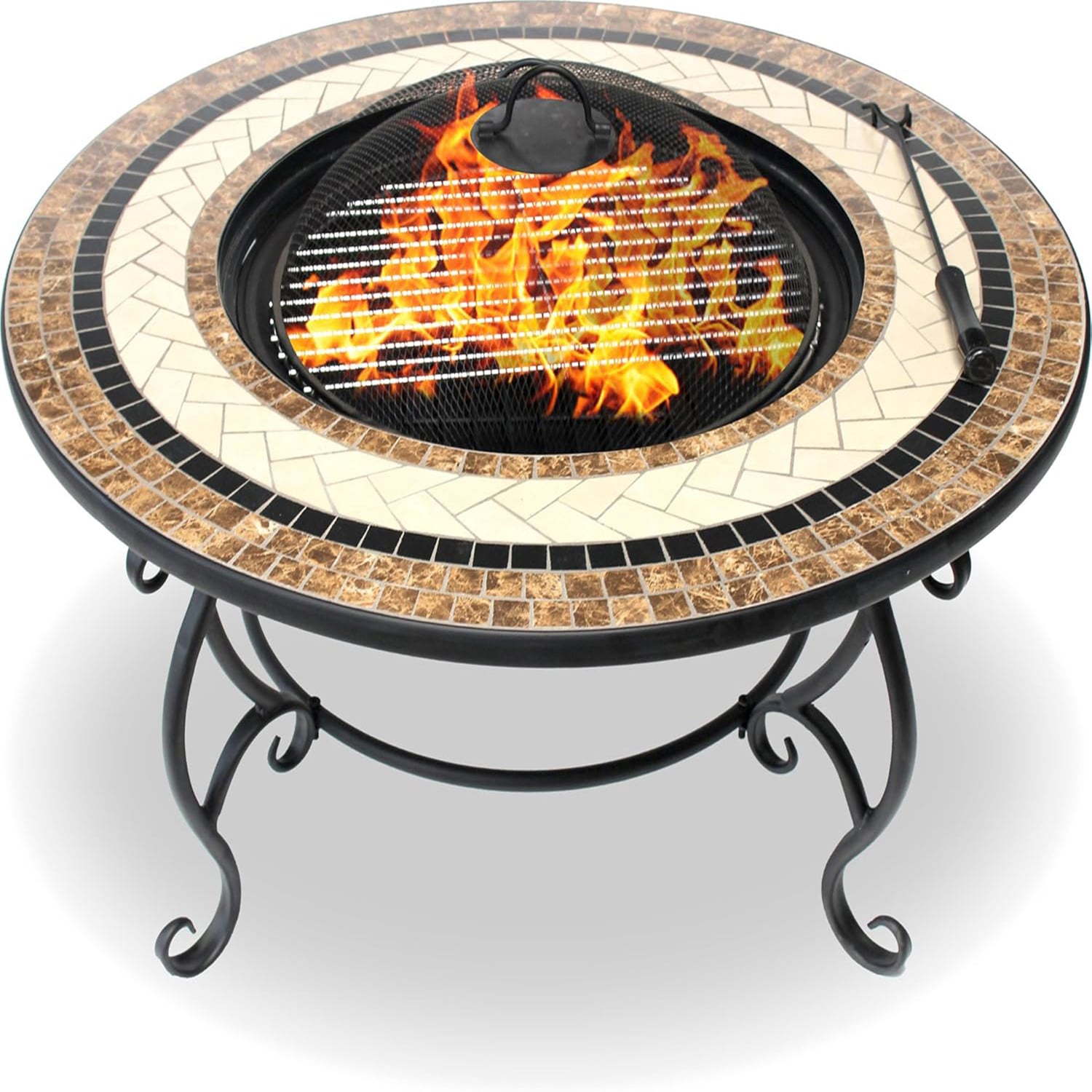 Rackhams Coal/Cream Topanga High-End Round Multi-Functional Garden And Patio Heater, Fire Pit, Coffee Table, Bbq And Ice Bucket