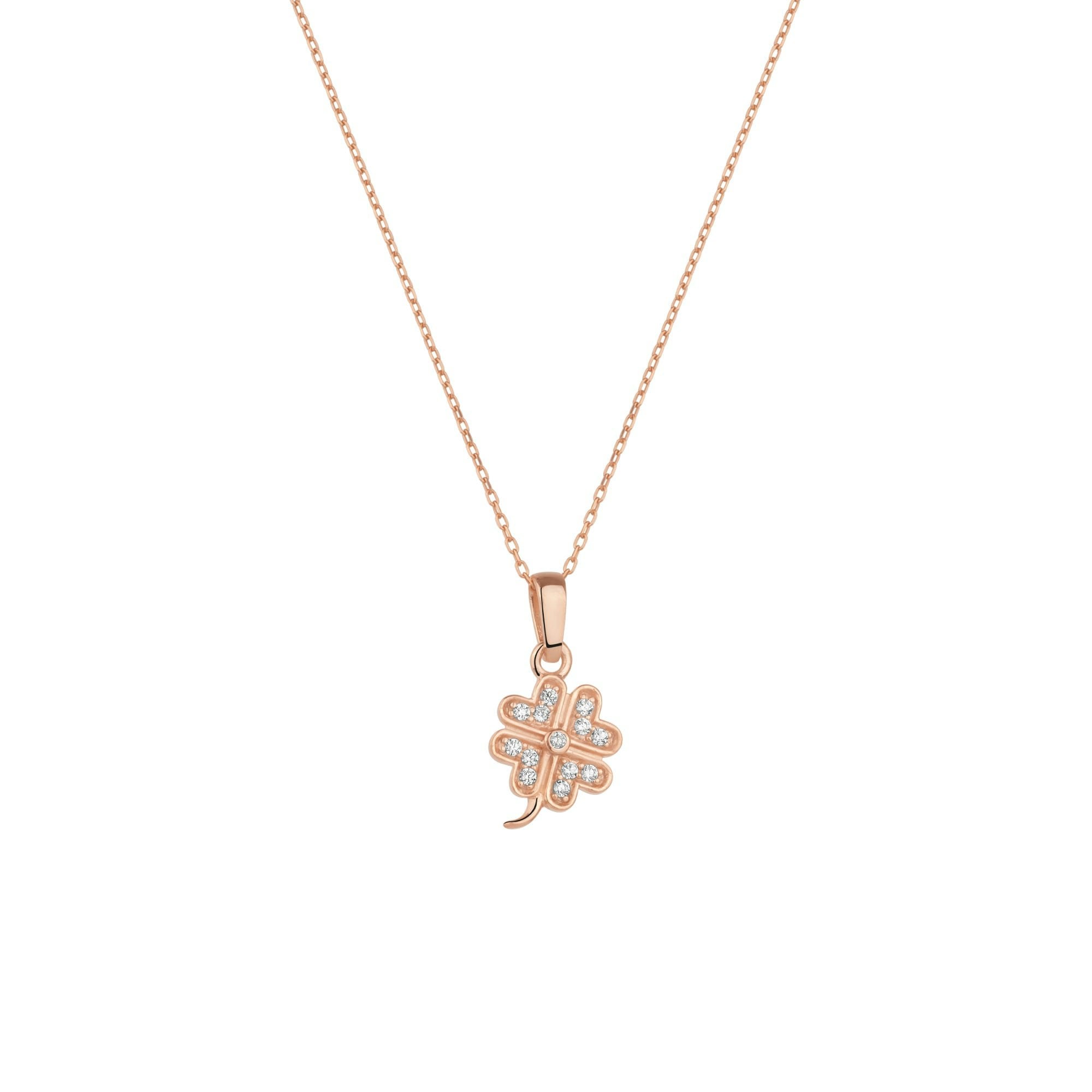Spero London Silver/Gold Four Leaf Clover Sterling Necklace - Rose