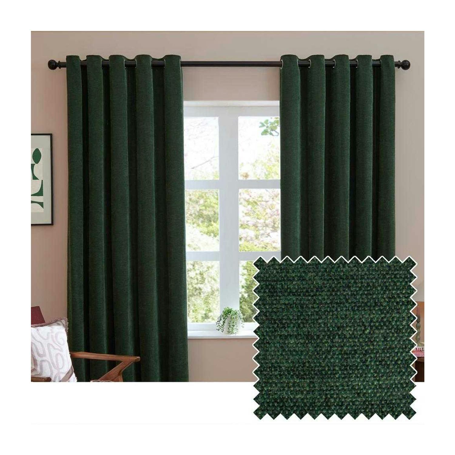 Rackhams Green Chenille Blackout Curtains - Bottle - 117Cm X 137Cm - Bottle - 100% Polyester