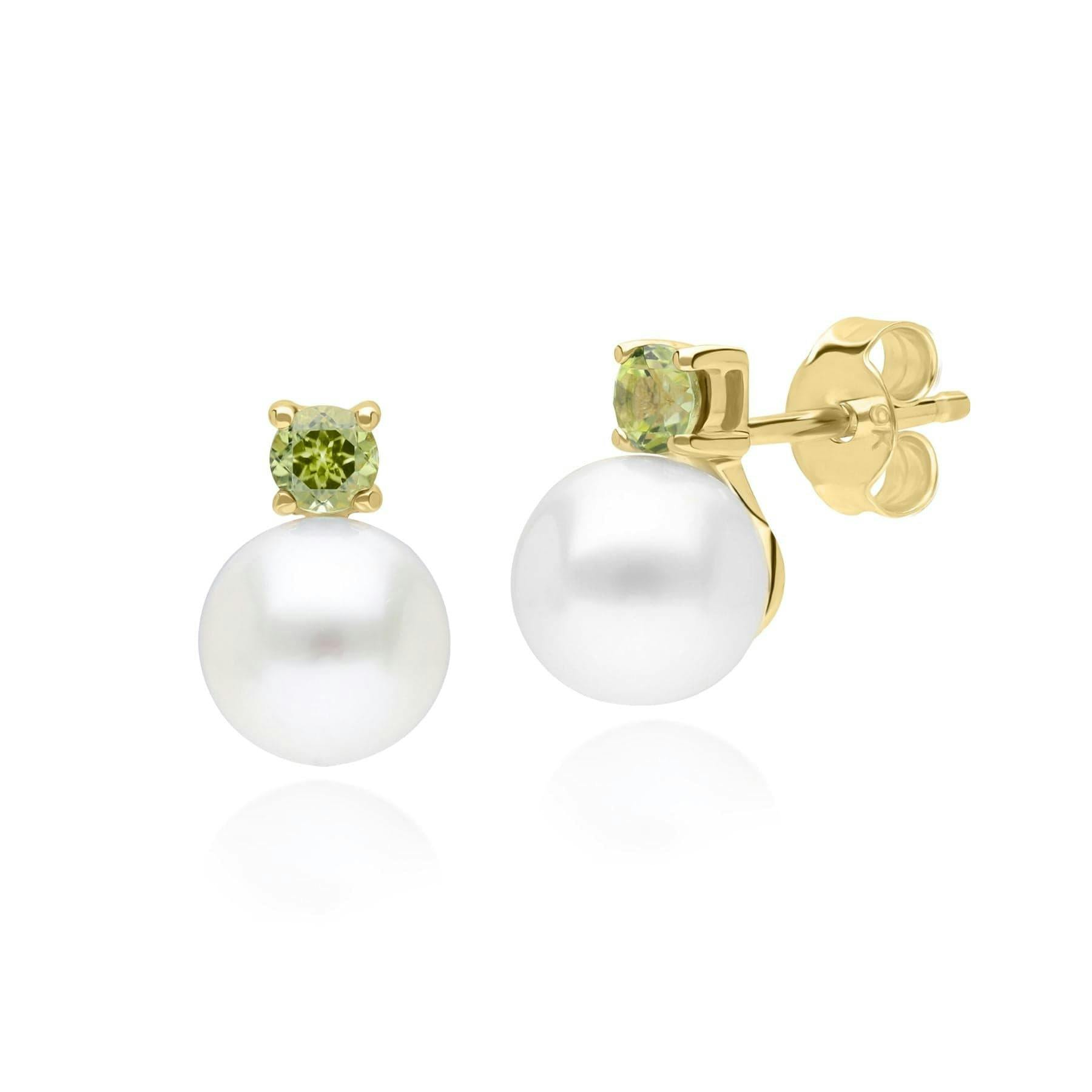Gemondo Yellow/Gold Modern Pearl & Peridot Stud Earrings In 9Ct