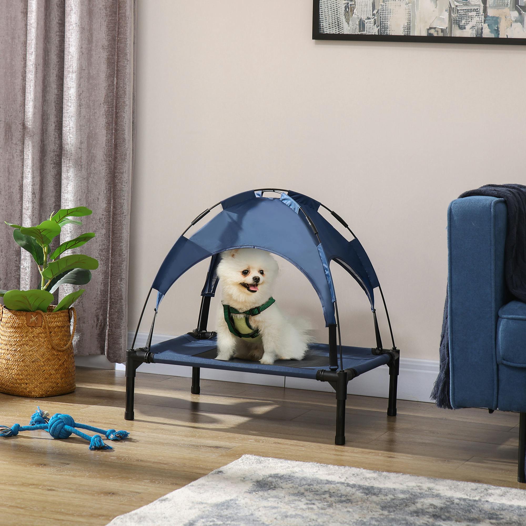 Pawhut Blue Raised Dog Bed Waterproof Elevated Pet Cot With Breathable Mesh Uv Protection Canopy For Small Dogs, 61 X 46 X 62Cm | Aosom Uk - Image 4