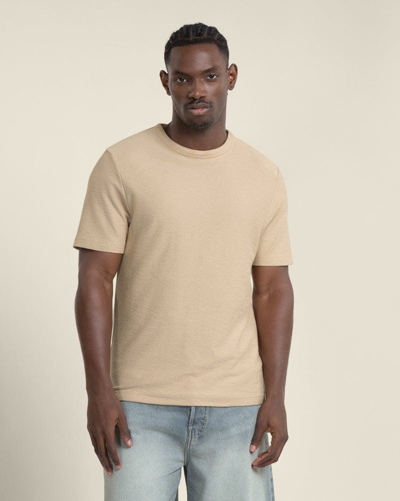 Larsson & Co Leif - Slub Textured T-Shirt - Stone - Xl