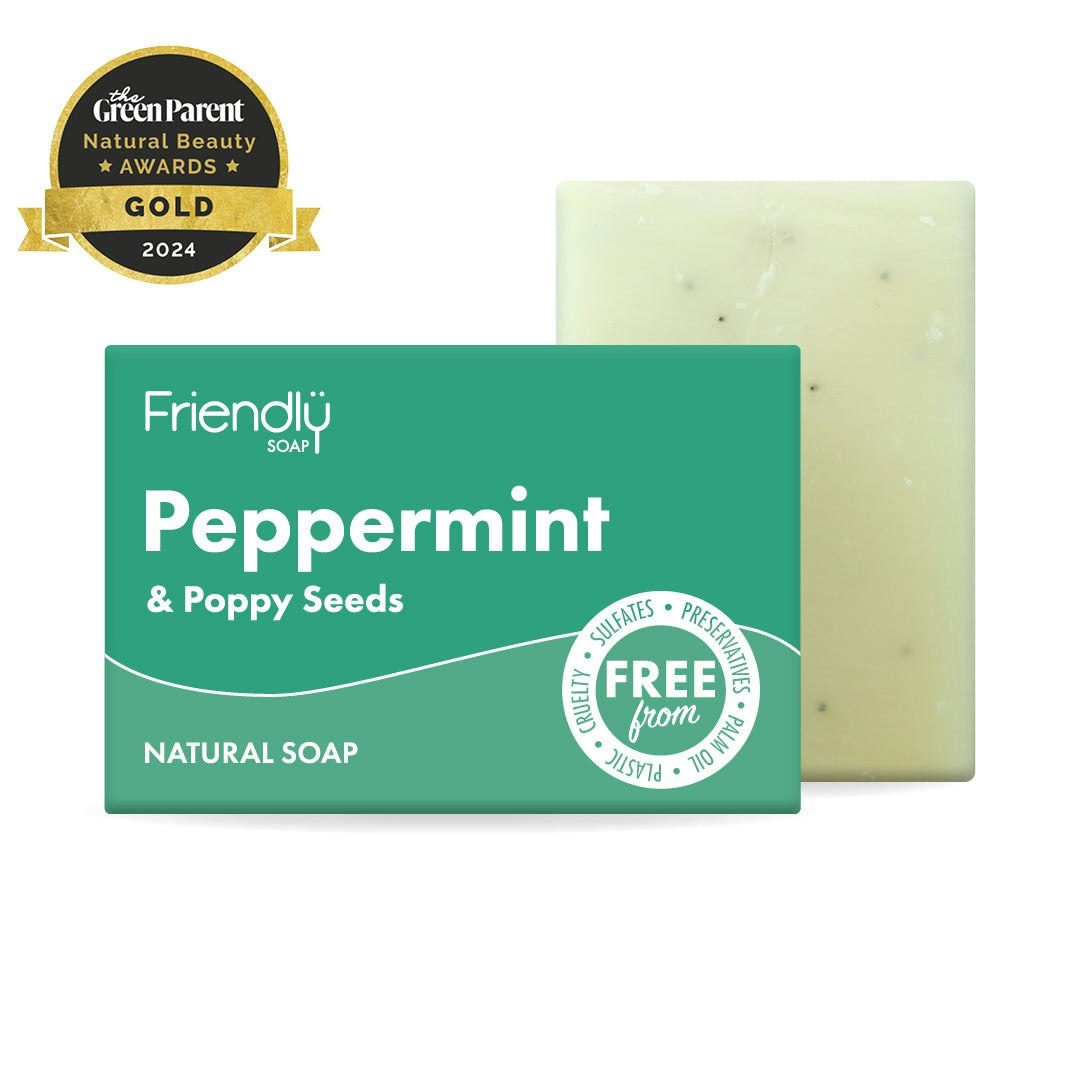 Friendly Soap - Peppermint & Poppyseeds Natural Soap - 4 X - Natural Handmade Soap - 4 95G