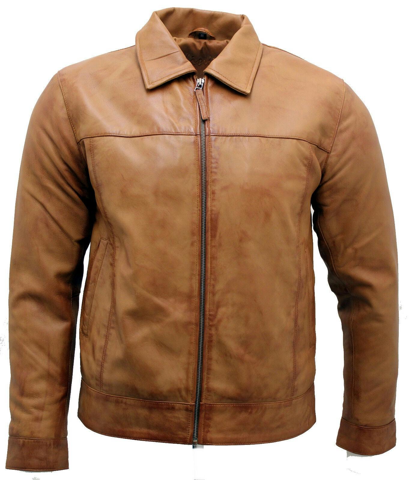Infinity Leather Men's Retro Classic Nappa Leather Biker Jacket - Uk 3XL | Eu 56 | Us 46 - Tan