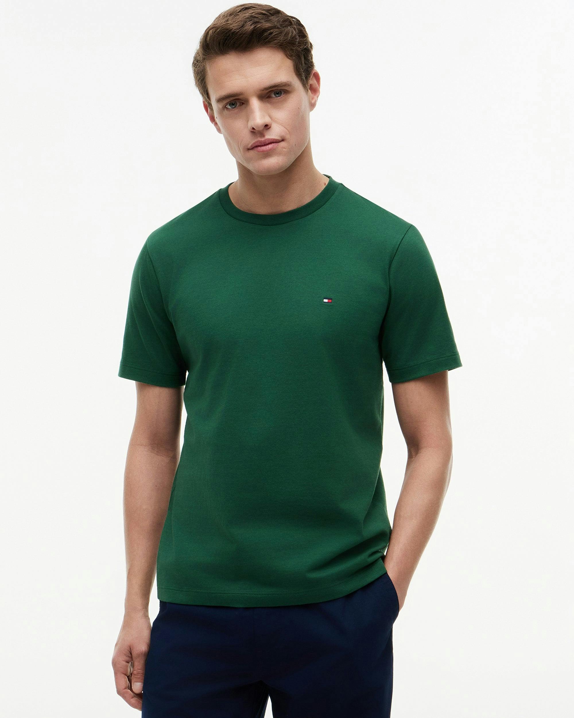 Tommy Hilfiger Men's Green Essential Seasonal Regular Fit Solid T-Shirt - Street - Street - L
