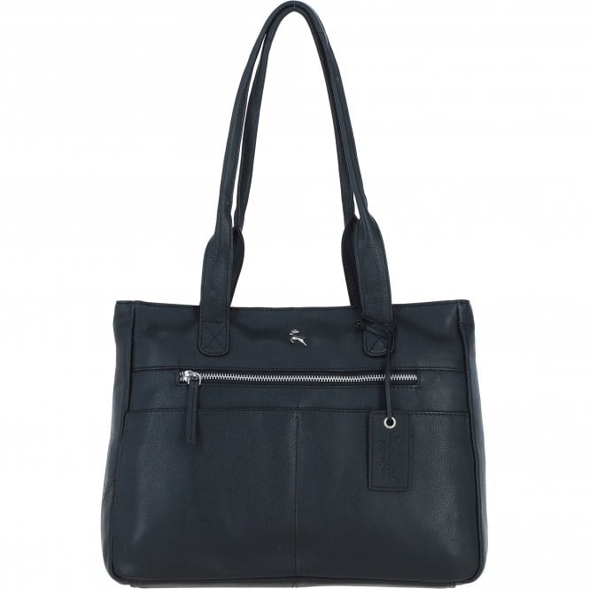 Ashwood Black Sleek & Spacious Real Leather Shoulder Bag: London - Leather