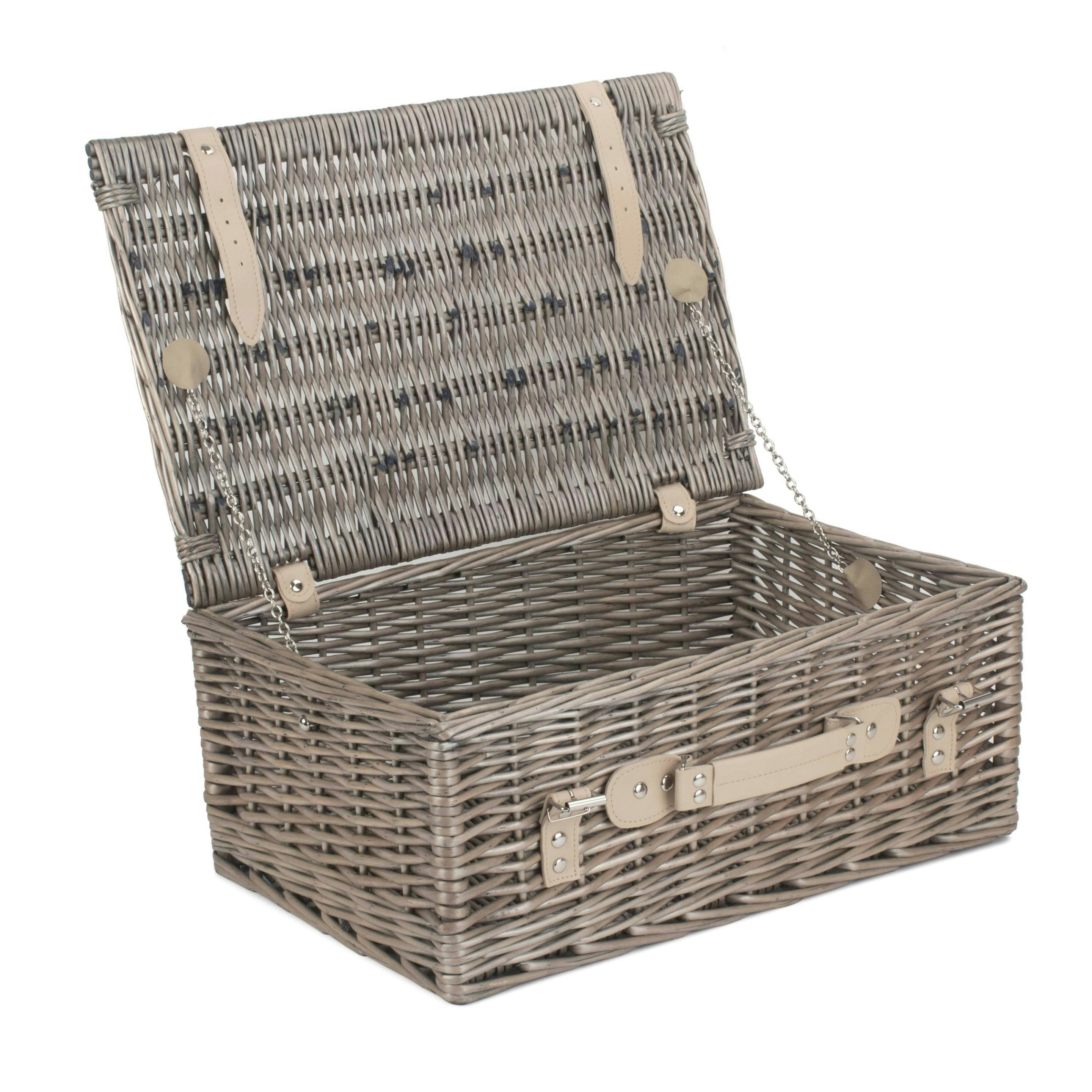Rackhams Red 46Cm Antique Wash Wicker Picnic Basket With Cotton Lining - Antique Wash