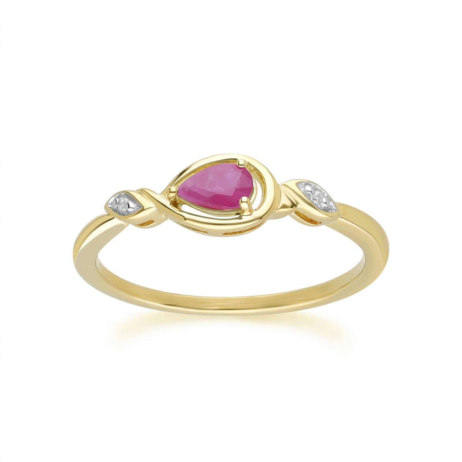 Gemondo Yellow/Gold Classic Pear Ruby & Diamond Ring In 9Ct - O