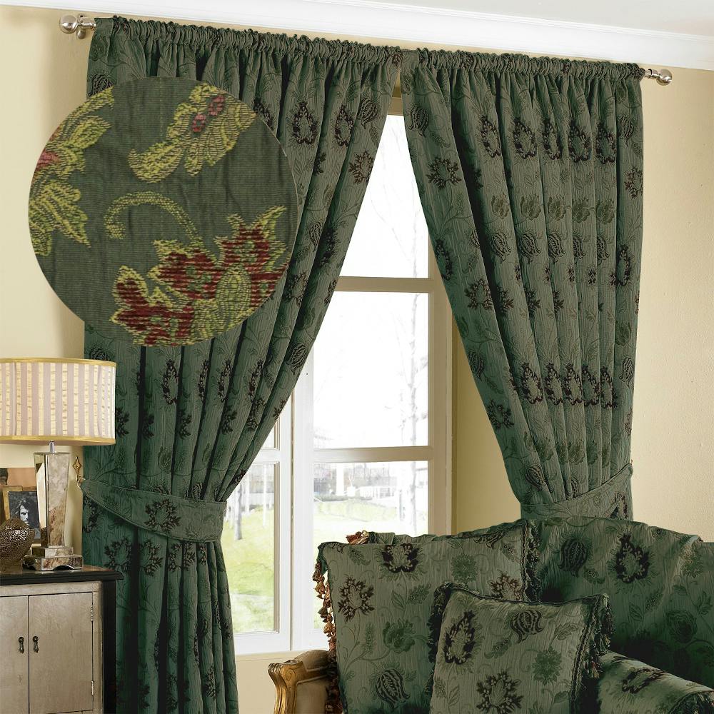 Riva Home Green Zurich Pencil Pleat Curtains - 66X72 (168X183cm) - 100% Polyester