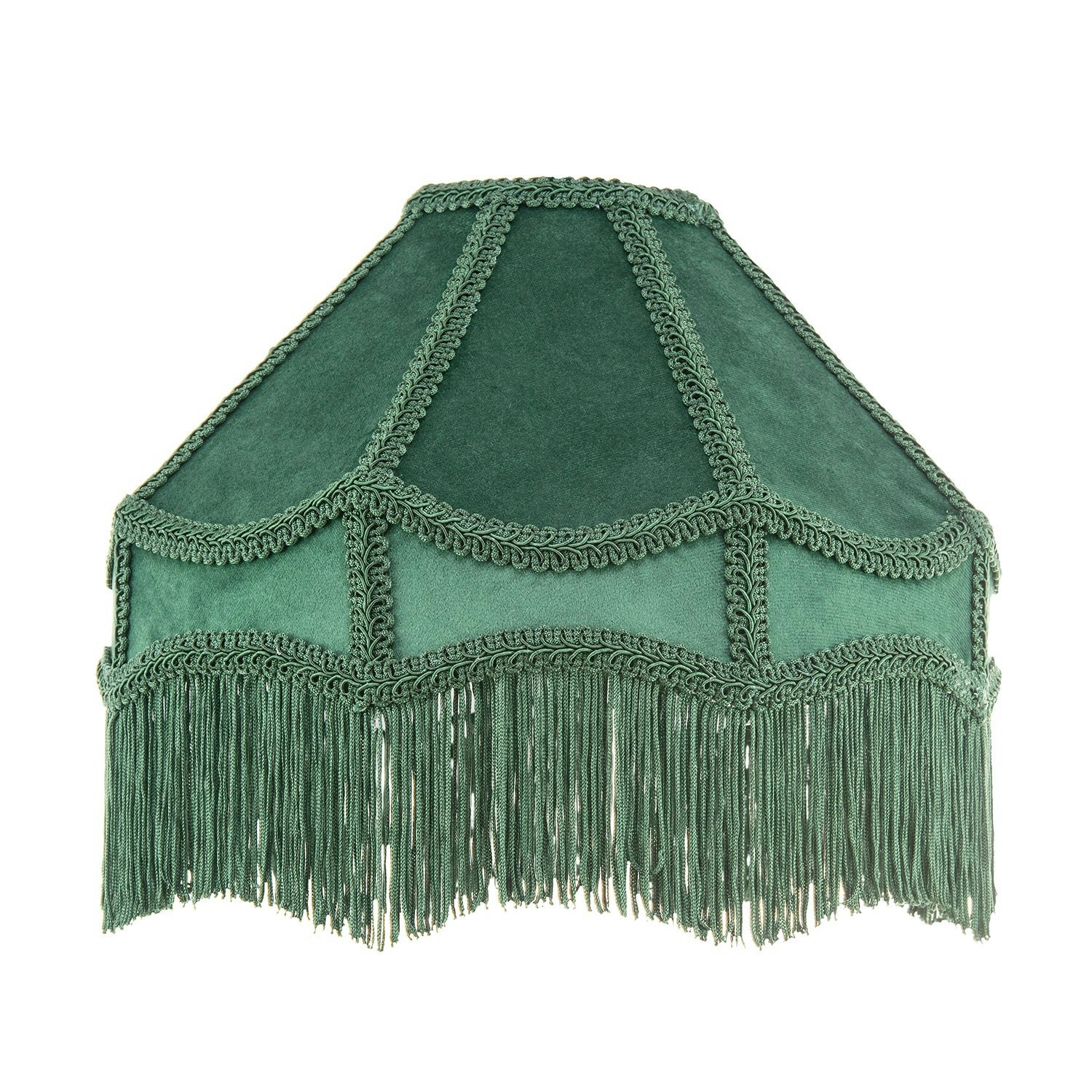 Rackhams Green Traditional Victorian Empire Lampshade In Soft Forest Velvet With Tassels