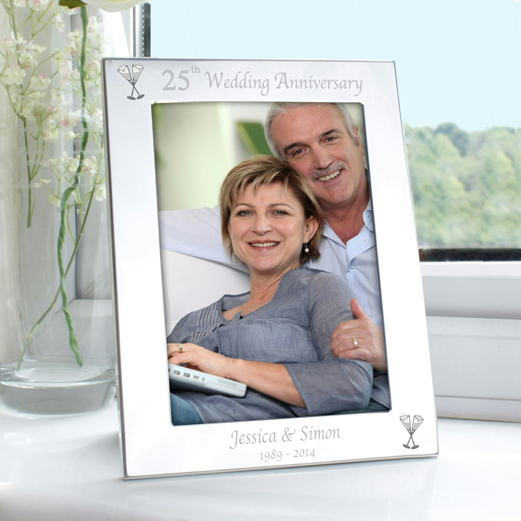 Personalised Memento Company Silver Personalised 5X7 25Th Wedding Anniversary Photo Frame
