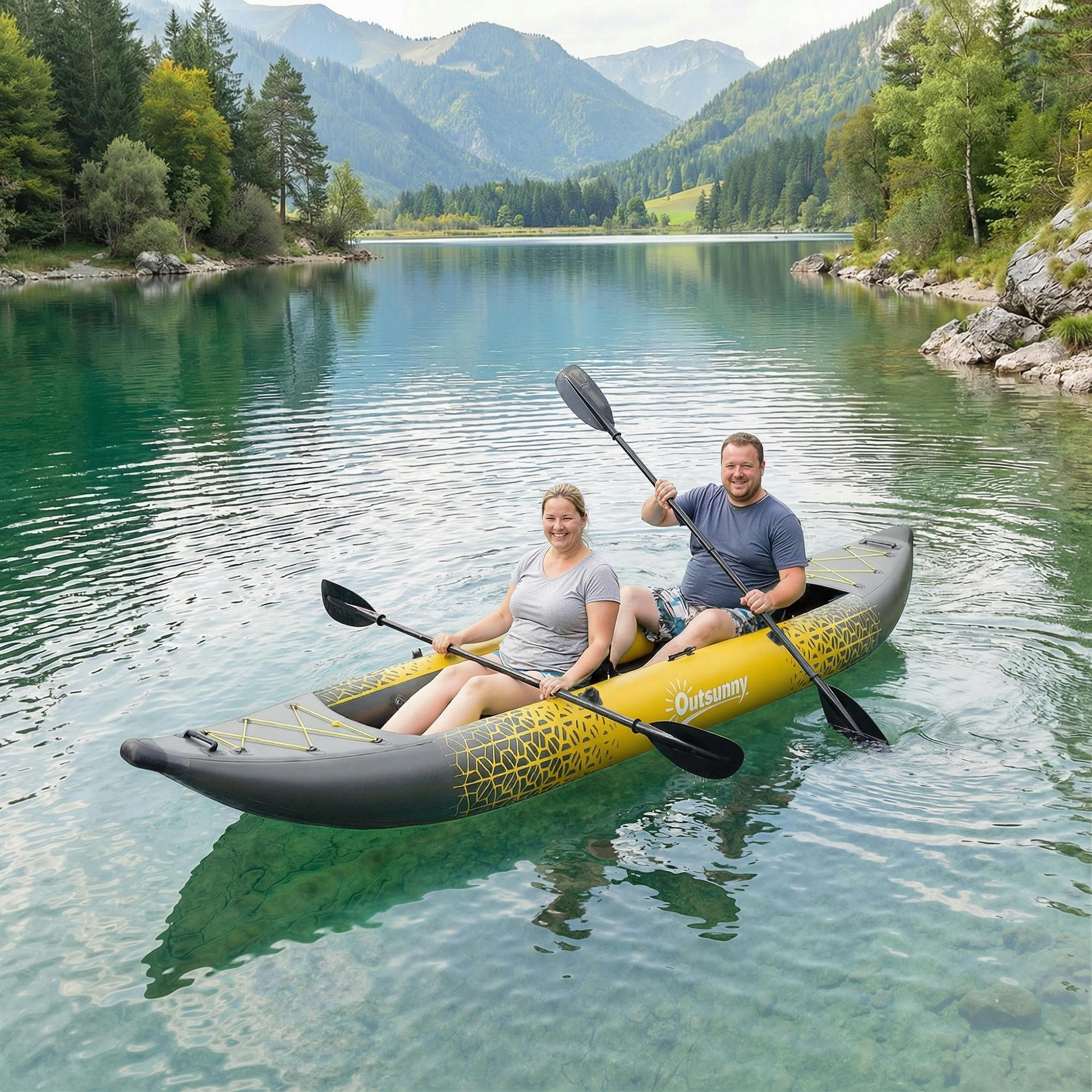 Outsunny Yellow 2.5' Inflatable Kayak 2-Person Sit On Canoe With Paddles