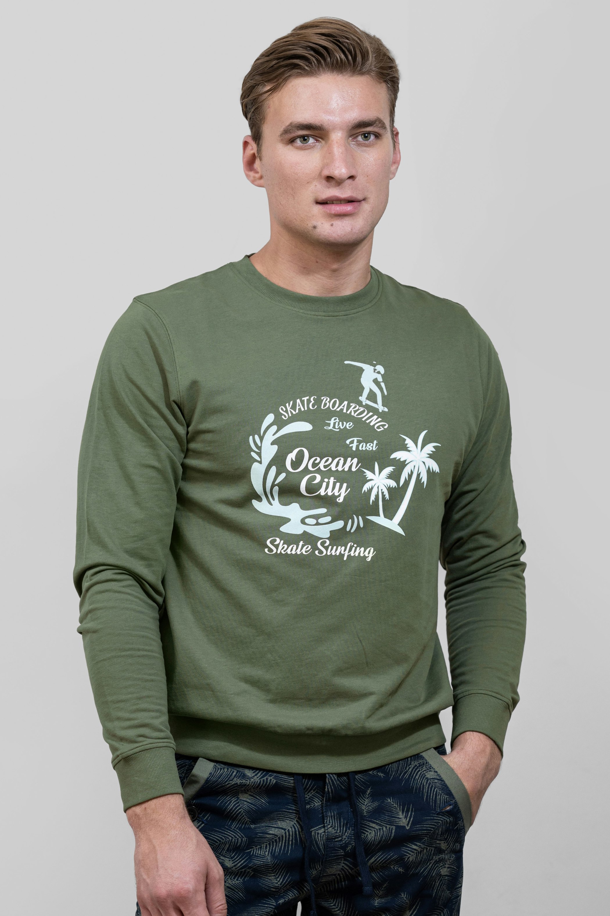 Enorsia Green Paradise Surf Sweatshirt - Xl - 100% Cotton Terry