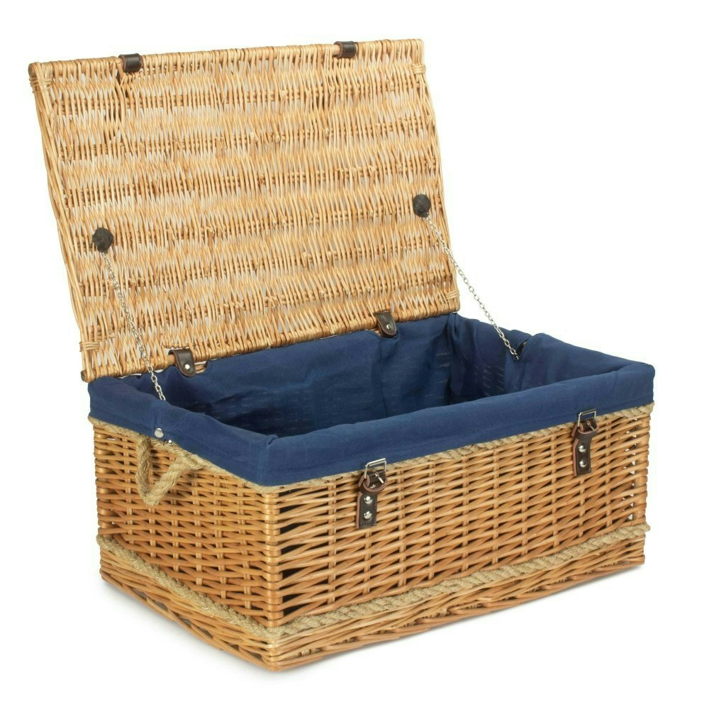 Red Hamper 62Cm Roped Handled Buff Willow Wicker Picnic Basket - Navy