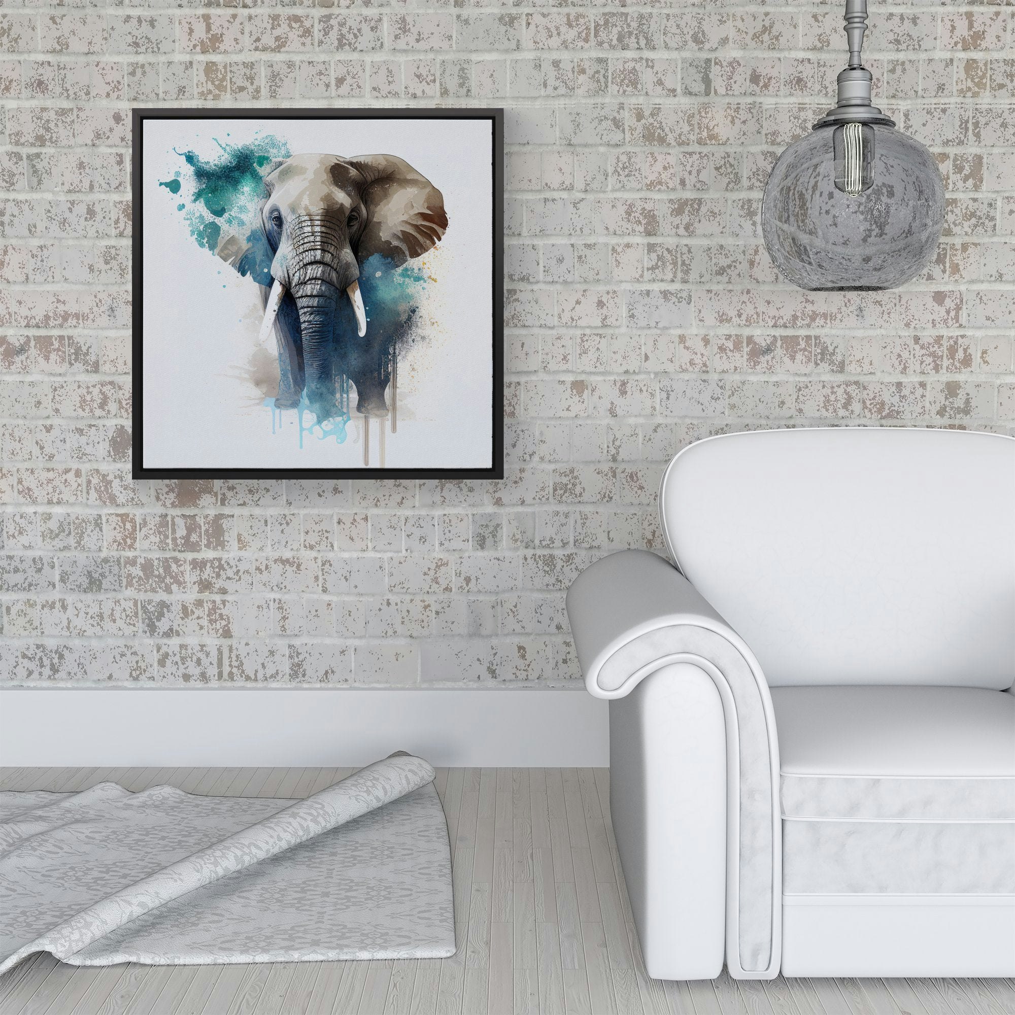 Warren Reed Black Majestic Elephant Splash Art Framed Canvas - 40" X 40"