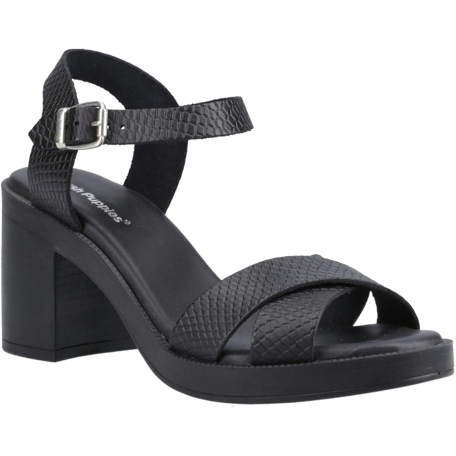 Hush Puppies Women's Black Georgia Leather /Snake Sandals - Size 3
