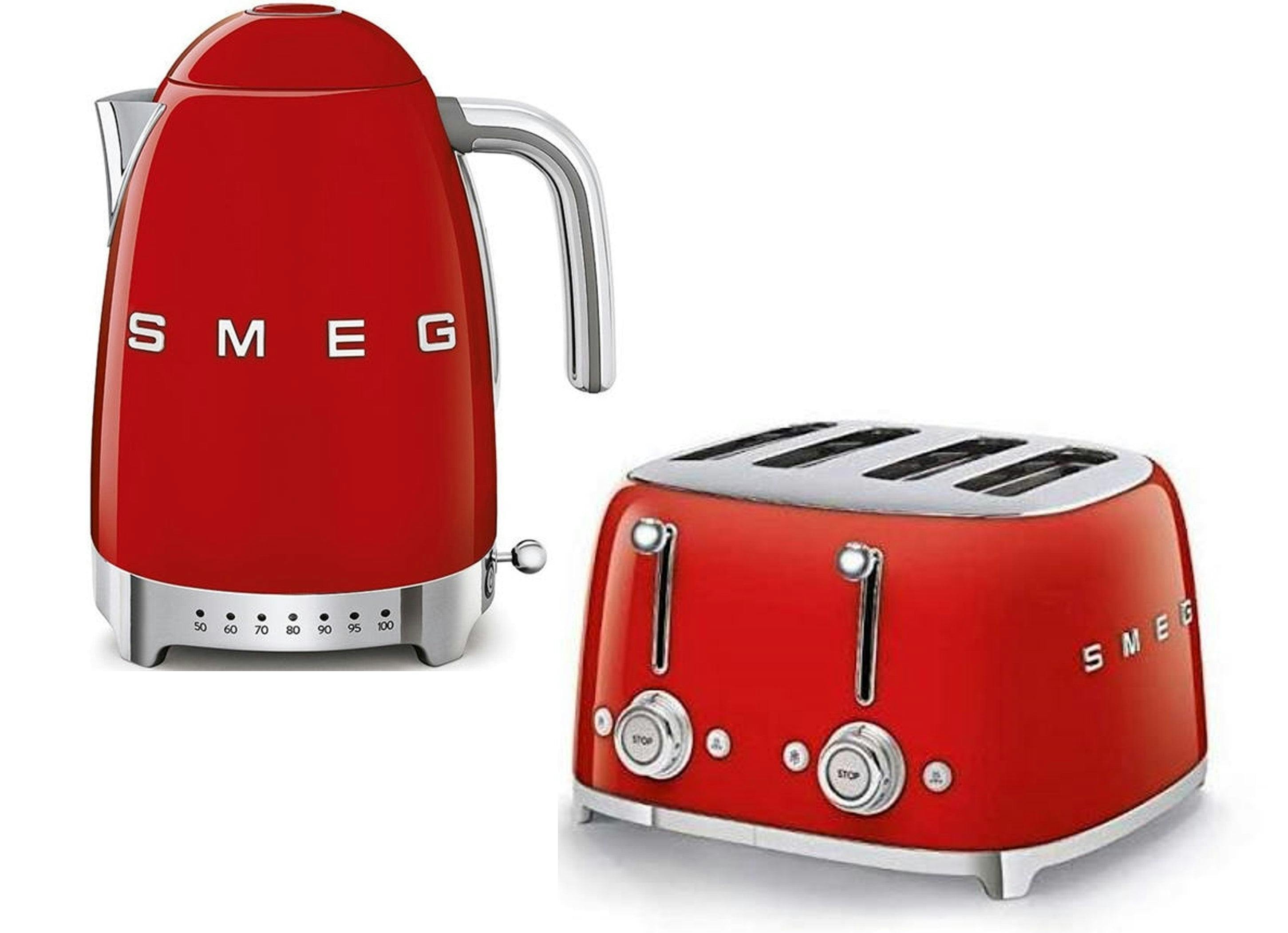 Smeg Red Tsf03 4-Slice Toaster & Klf04 1.7L Variable Temperature Controlled Kettle Bundle