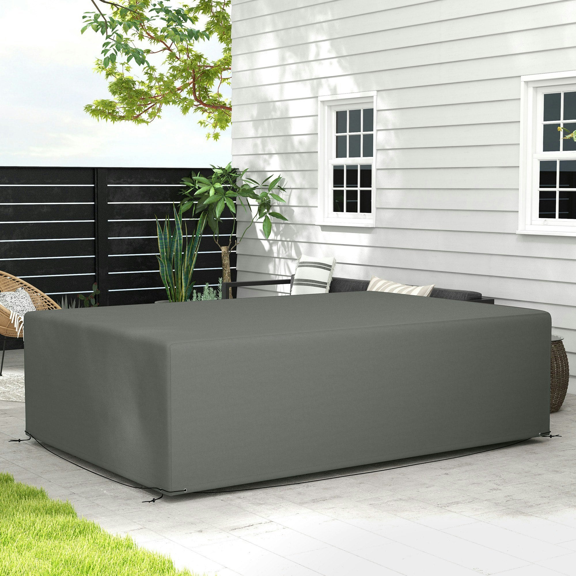 Rackhams Dark/Grey 135X135x75cm Uv Rain Protective Cover For Garden Patio Wicker Rattan - Oxford Fabric - 245Cm X 165Cm X 66Cm
