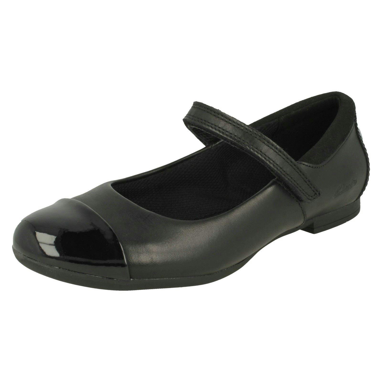Clarks Girls Black Mary Jane School Shoes Scala Gem K - Leather - Uk 13.5 Child - G