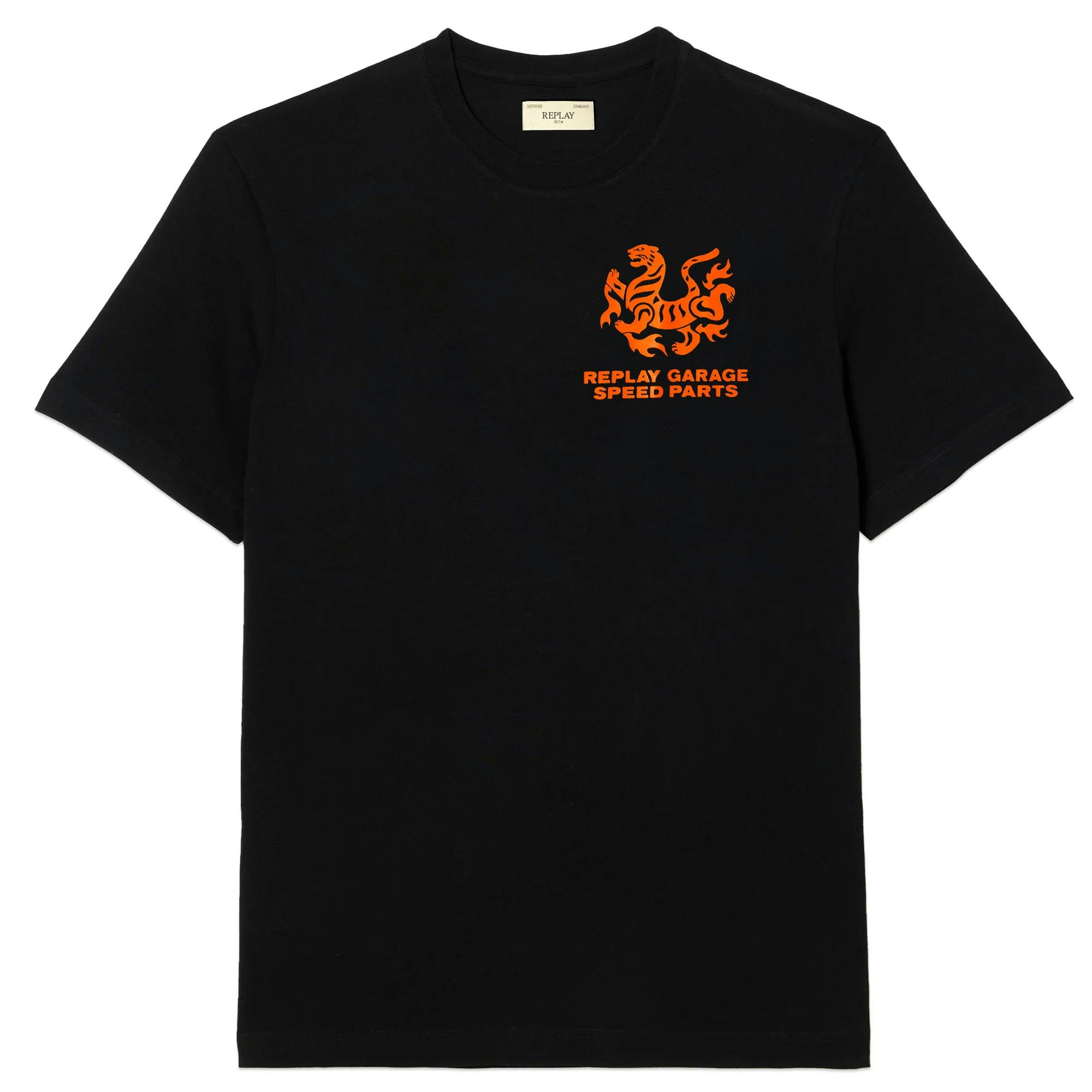 Replay Black Biker T-Shirt - Bandana Tiger - Medium