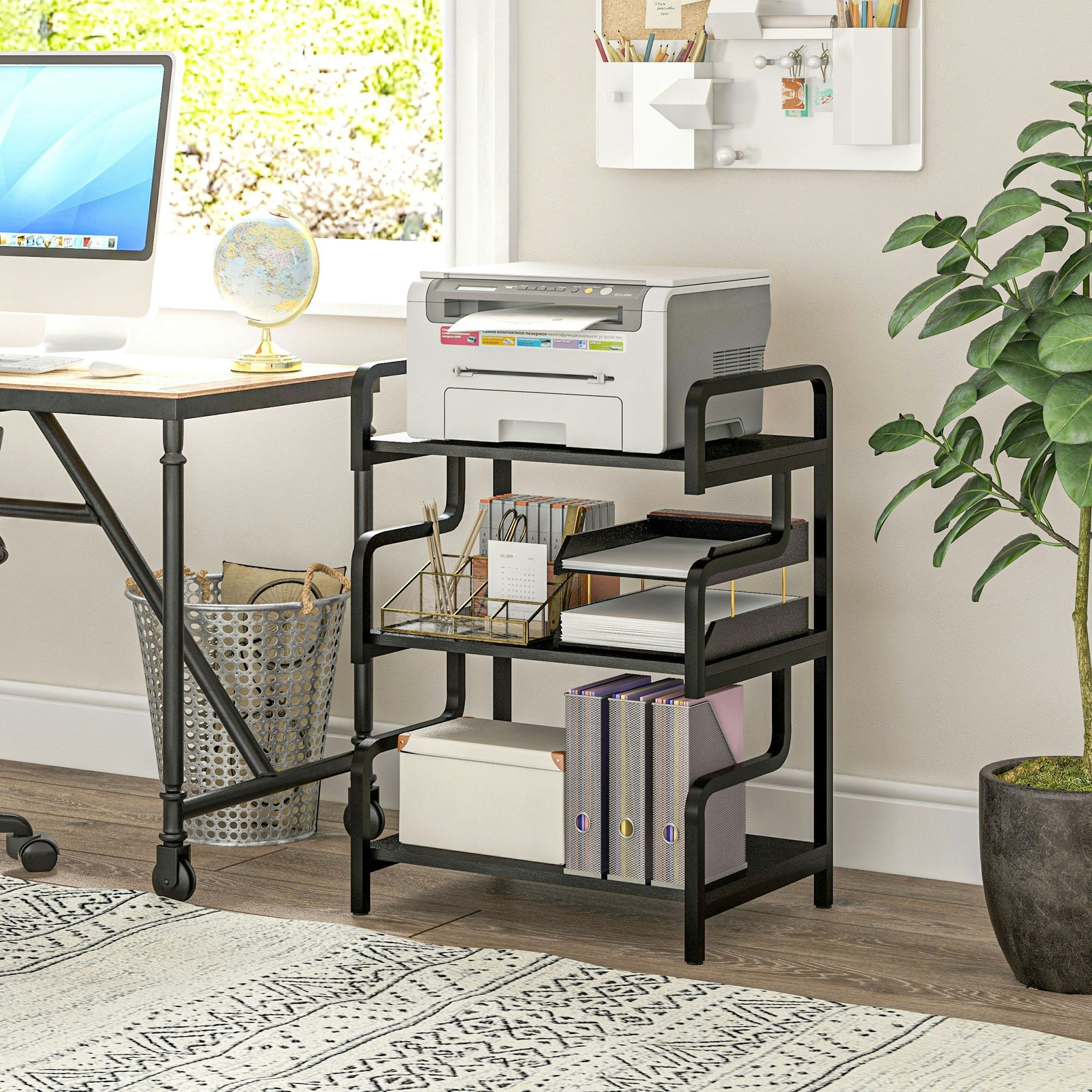 Homcom Black 3-Tier Storage Shelf, Metal Shelves For Storage For Home Office,