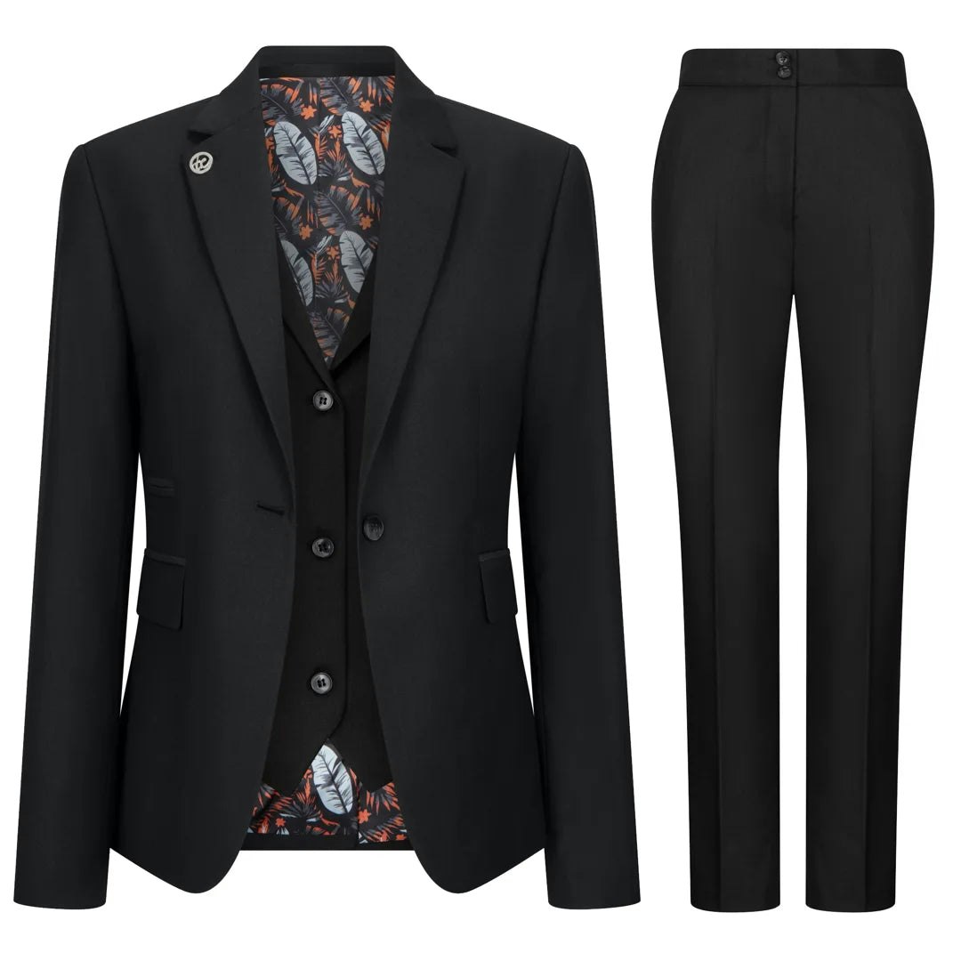 Truclothing Women's Black Tpw-13 - 3 Piece Plain Suit - Uk 12