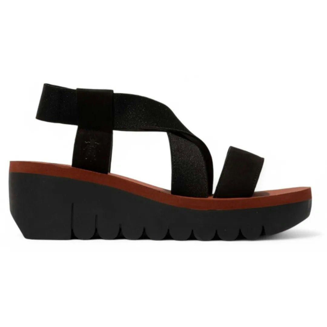 Fly London Women's Black Yabi922fly - Wedge Heel Leather Sandals - Uk 5