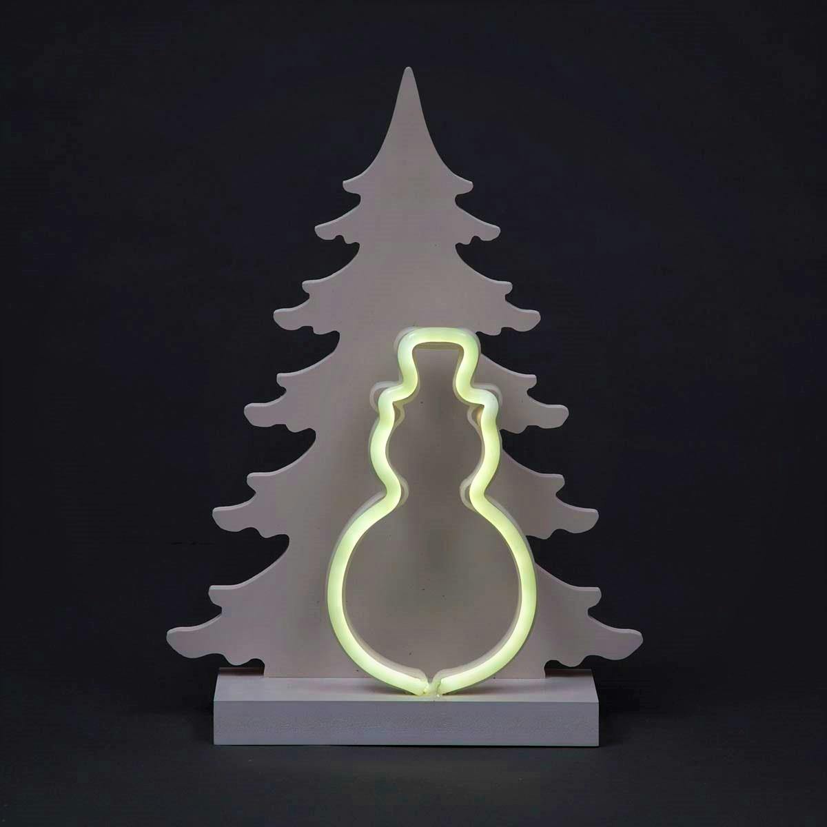 Shatchi White 4Cm Wooden Pre-Lit Led Snowman Christmas Decoration For Indoor Display - 40Cm - Warm - Silhouette