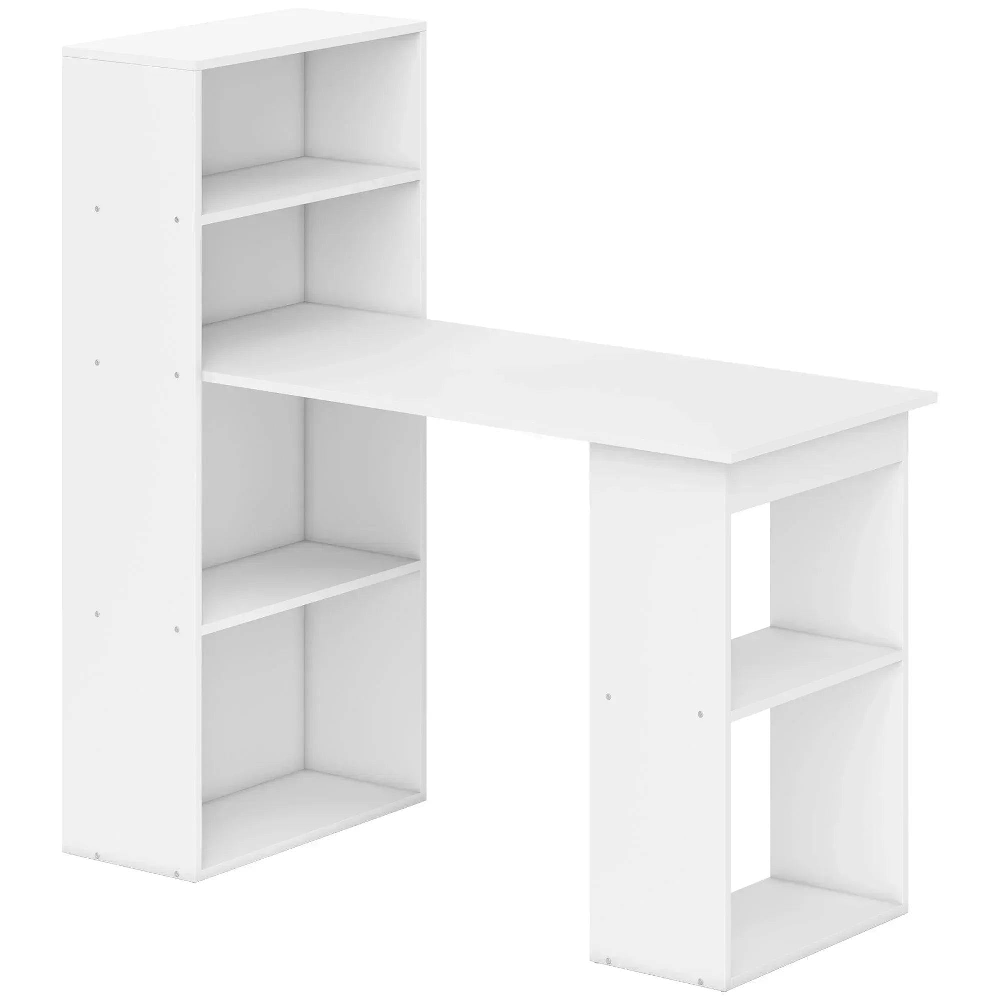 Homcom White 120Cm Modern Computer Desk Bookshelf Writing Table Workstation Pc Laptop Study Home Office 6 Shelves | Aosom Uk - Image 6