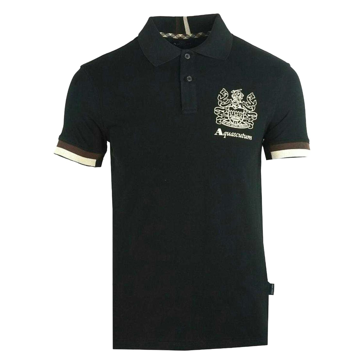 Aquascutum Men's Black Aldis Crest Logo Polo Shirt - S - 96% Cotton/4% Elastane
