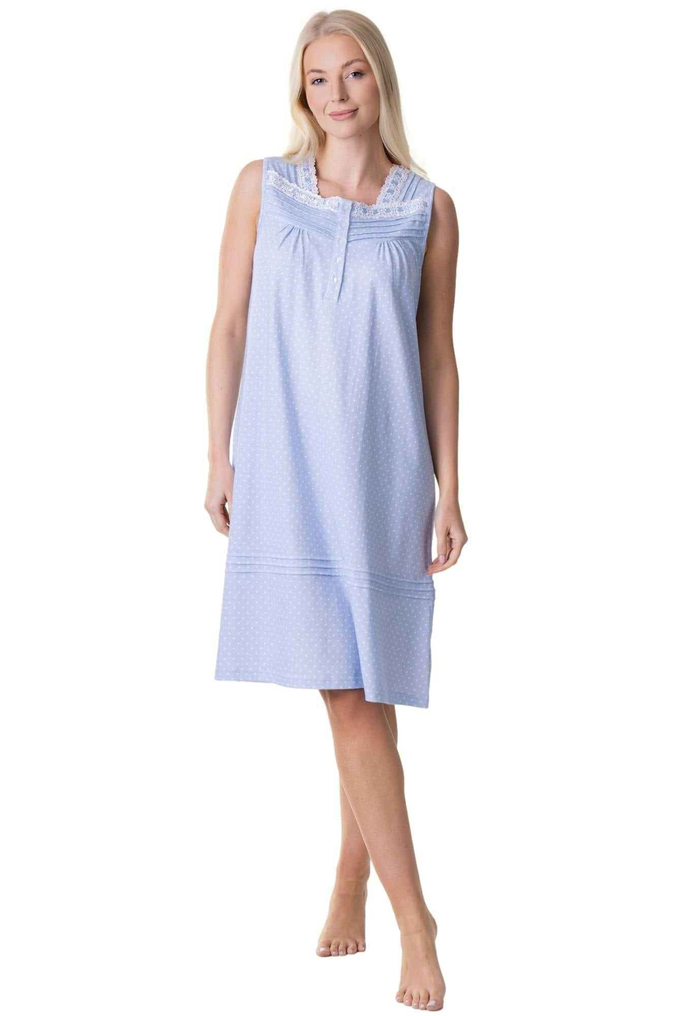 Camille Women's Blue/White Sleeveless Polka Dot Nightdress - 14-16