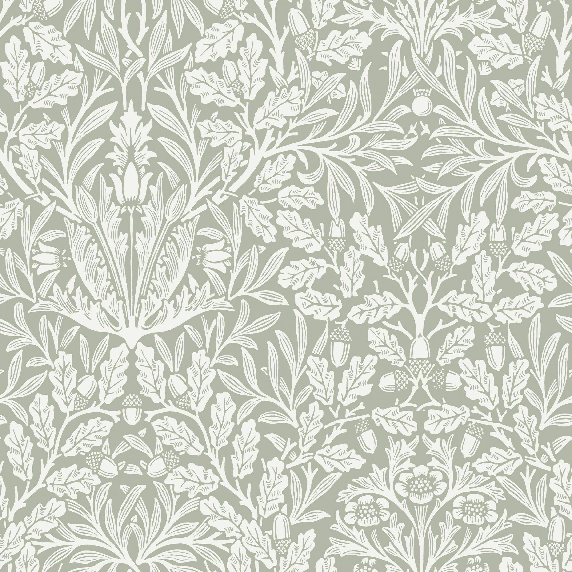 William Morris At Home Light/Cream Acorn Wallpaper | Sage