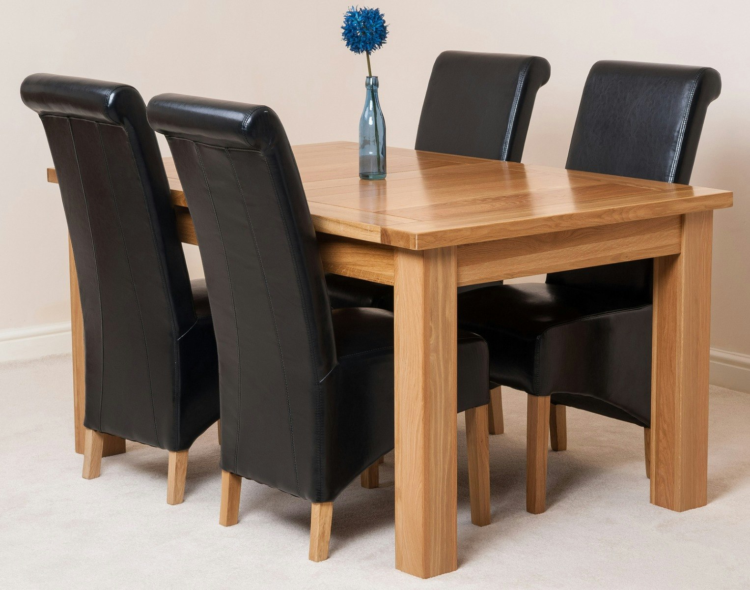 Rackhams Black Seattle Oak Extending Dining Table With Montana Leather Chairs - 4 Chairs