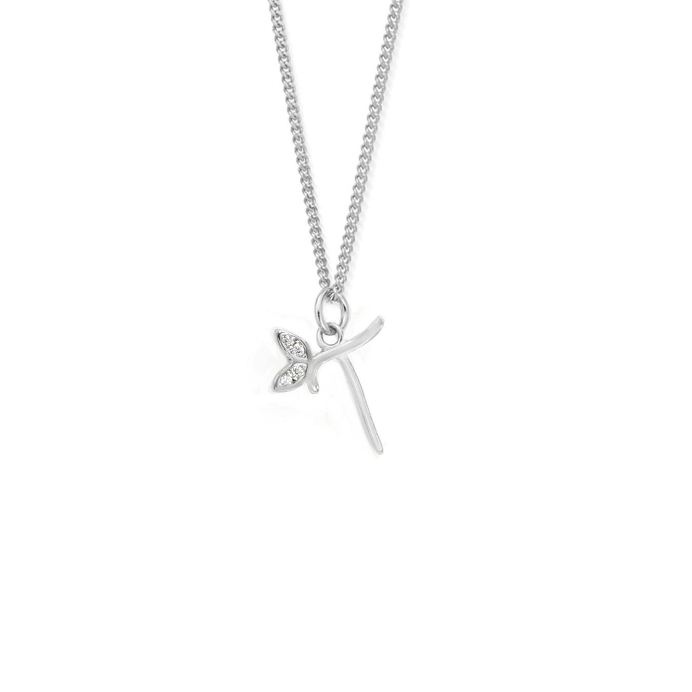 Say It With Silver Dainty Winged Initial Charm Necklace - Sterling - T