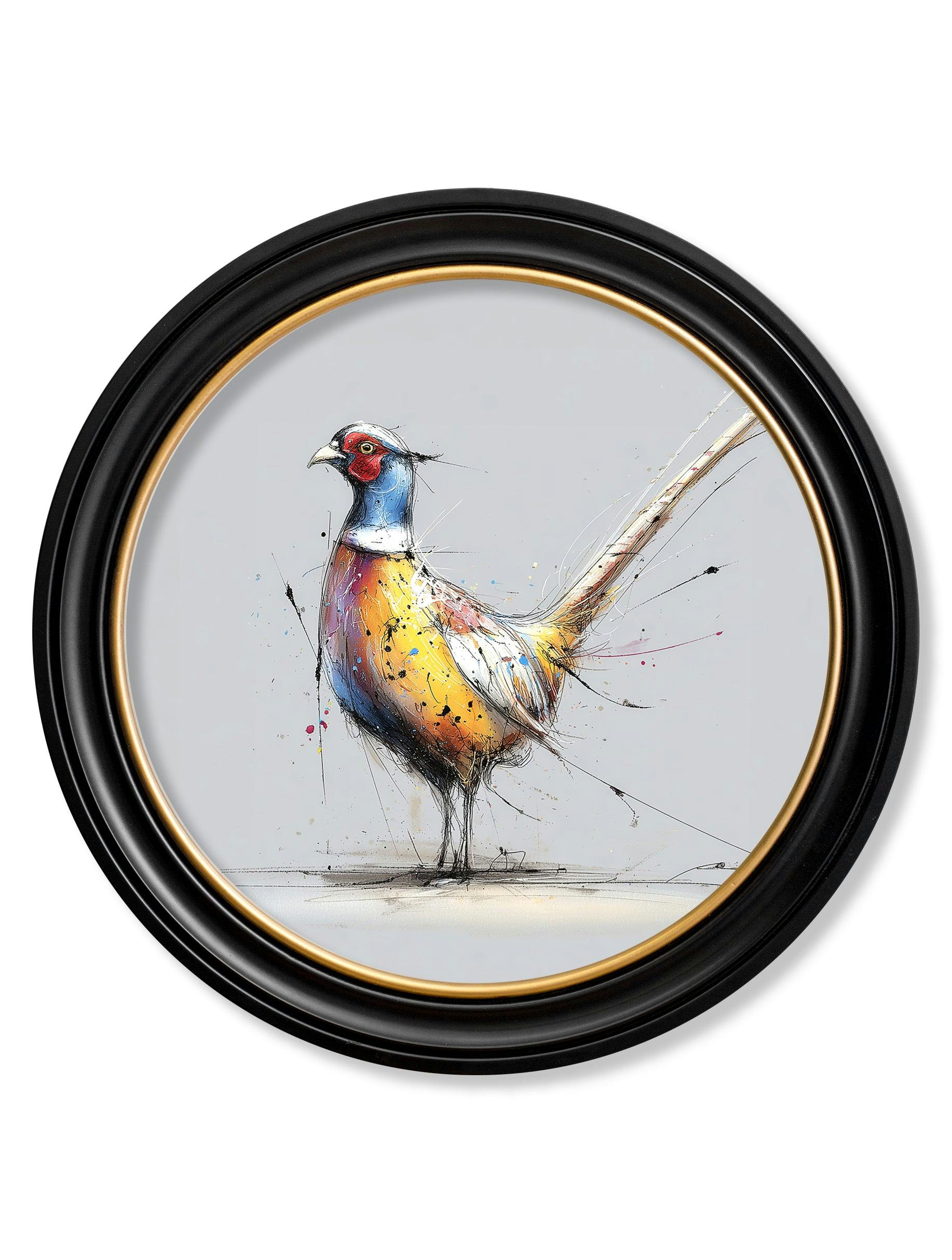 Rackhams Grey/Black/Gold Plump Pheasant Cosy Sketch - Oxford Round Frame - Plump Pheasant Cosy Sketch - 70 X 70Cm