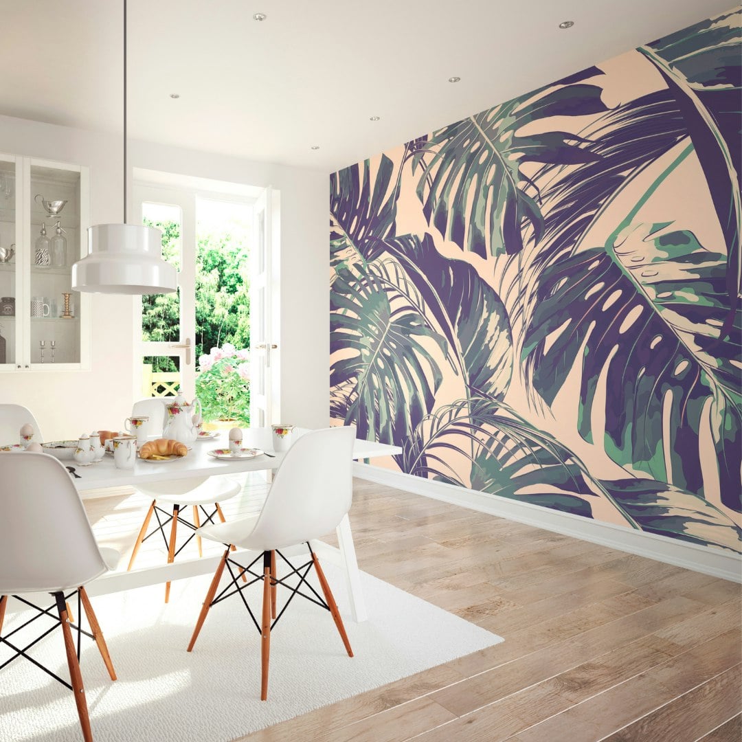 Origin Murals Light Palm Leaves - Blush & Jade - Blush & Jade - Medium - W300cm X H240cm