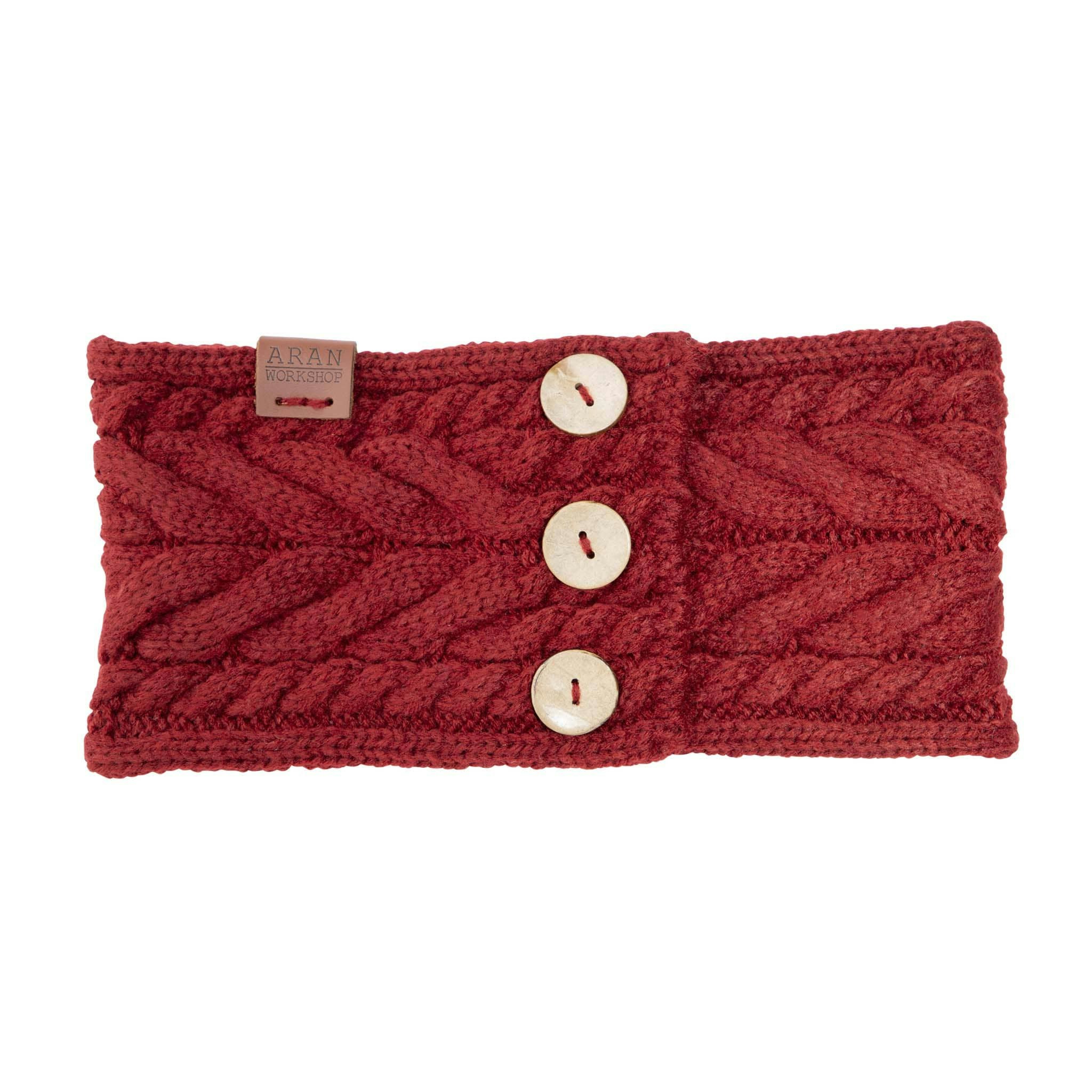 Aran Traditions Dark Aran Button Headband - Oxblood