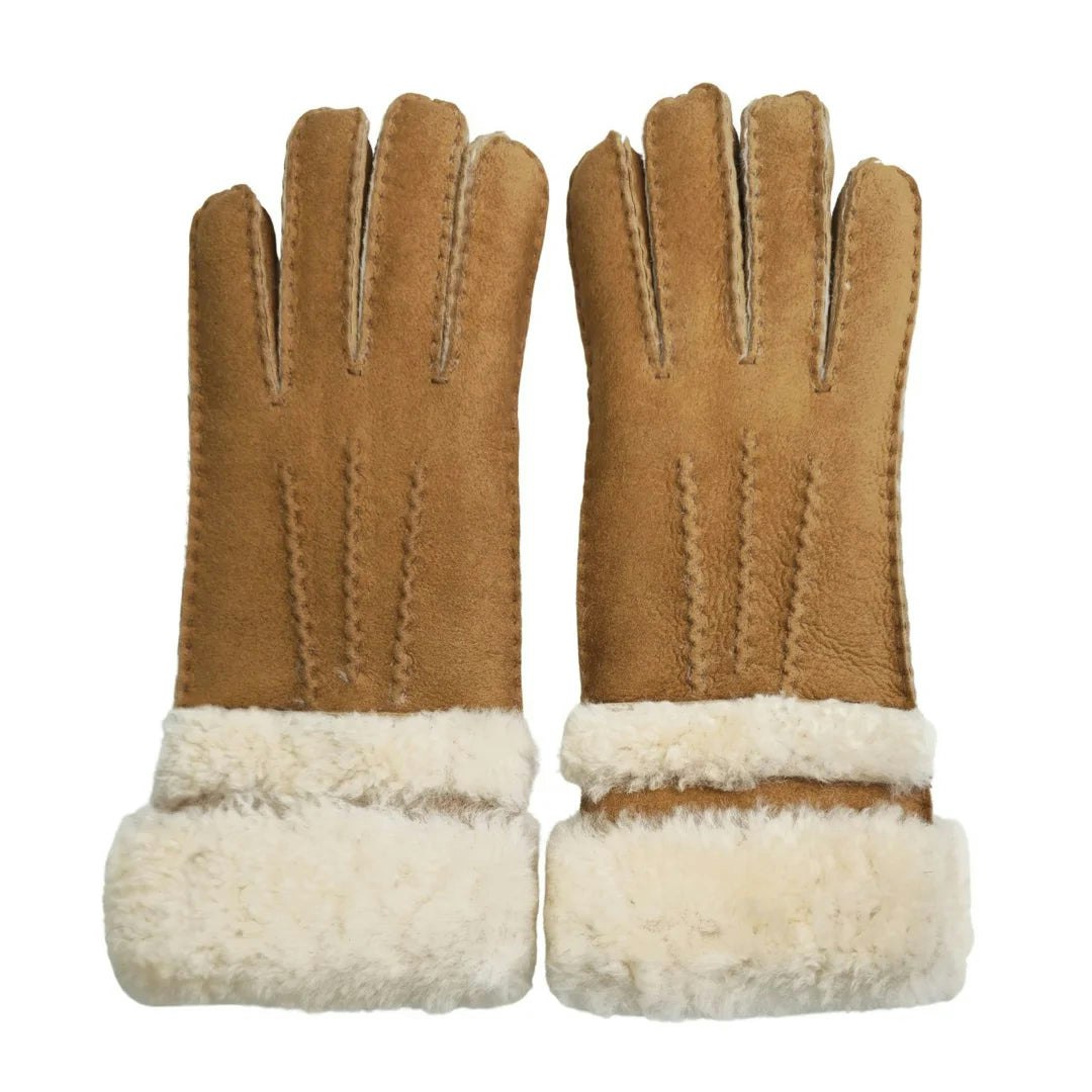Infinity Leather Women's ’S Plush Cuff Suede Leather Gloves - Tan - Medium