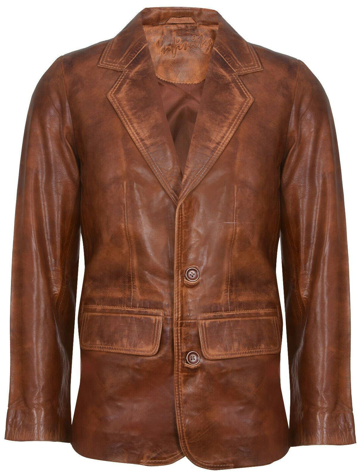 Infinity Leather Men's Tan Leather Blazer Jacket-Santiago - Tan - Uk 5XL | Eu 60 | Us 50 - Image 2