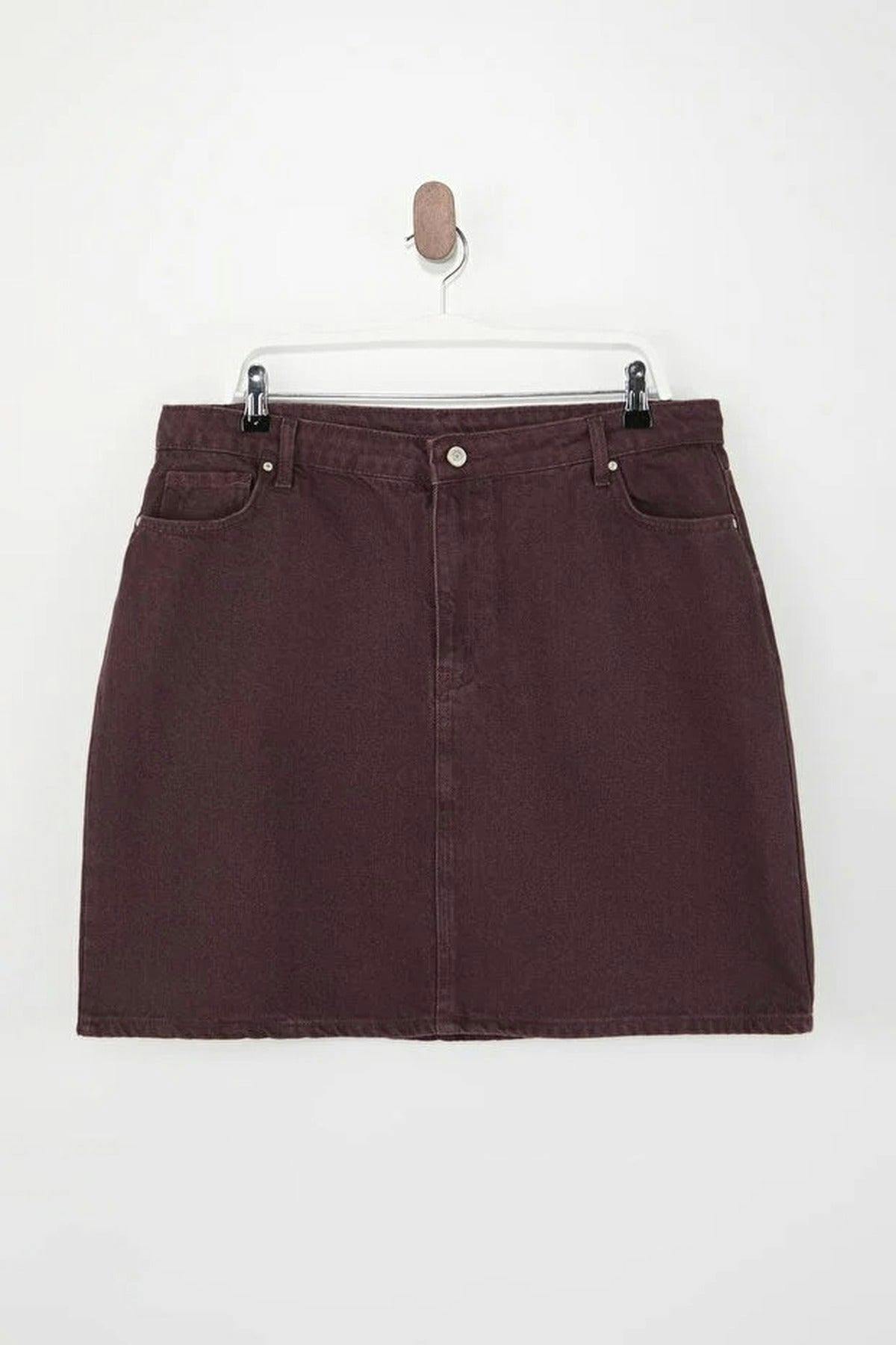 Wovcor Burgundy High Waist 100% Cotton A-Shape Denim Skirt - 3XL