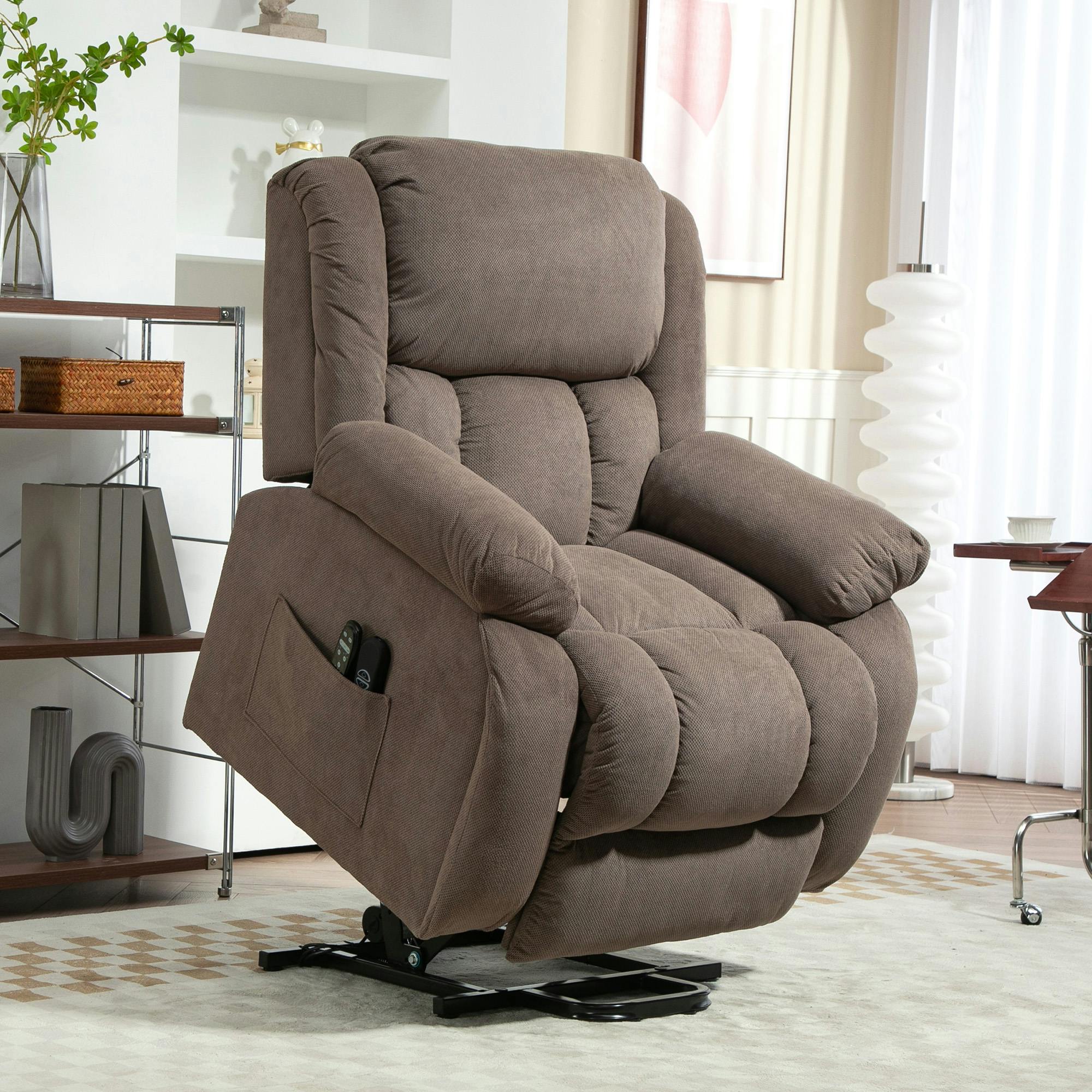 Homcom Light/Brown Power Lift Recliner Chair, Reclining Chair With Massage - Recliner Armchair Lift Chair