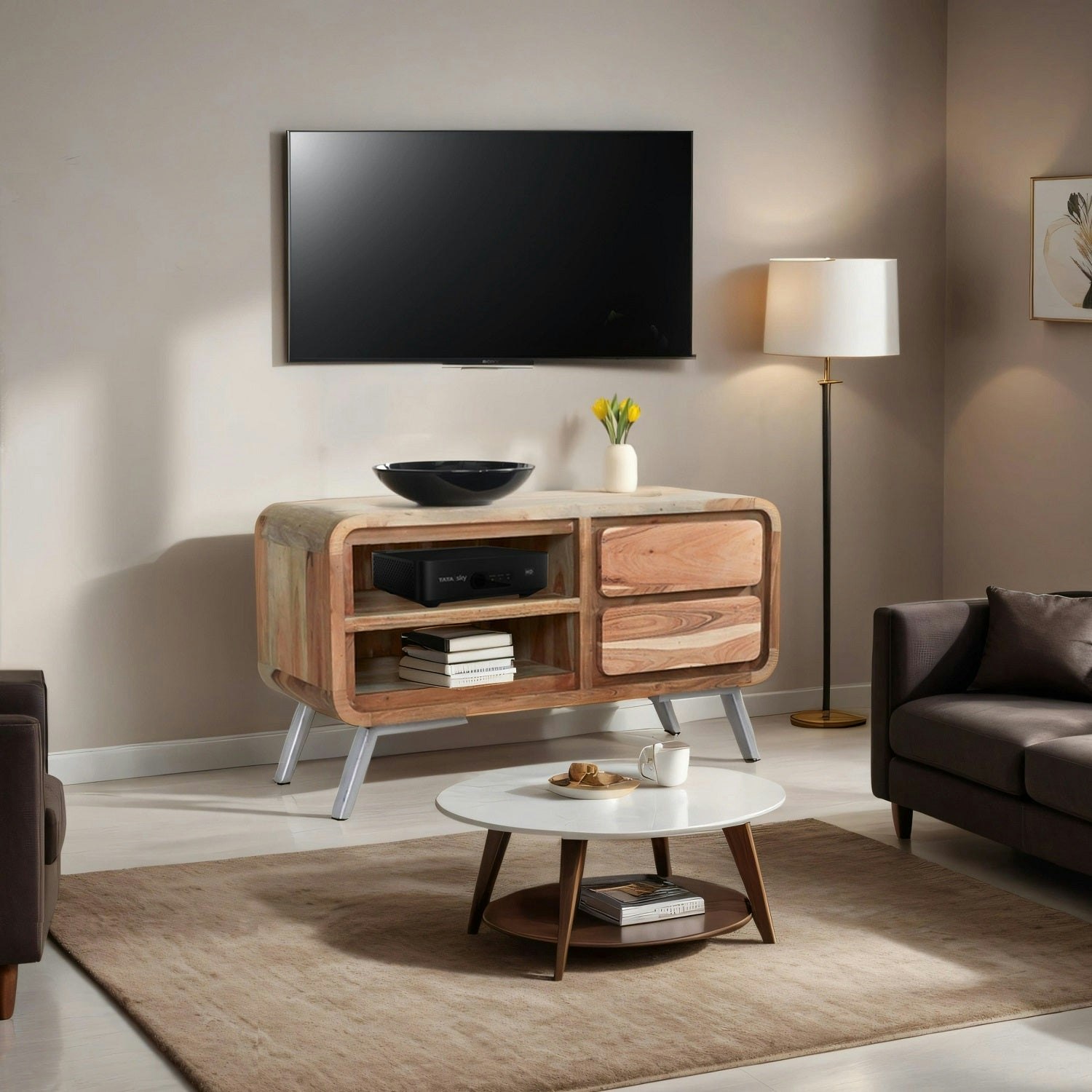 Rackhams Aaron Metal & Wood Medium Tv Unit - 110 Cm - 55 Cm - Wood