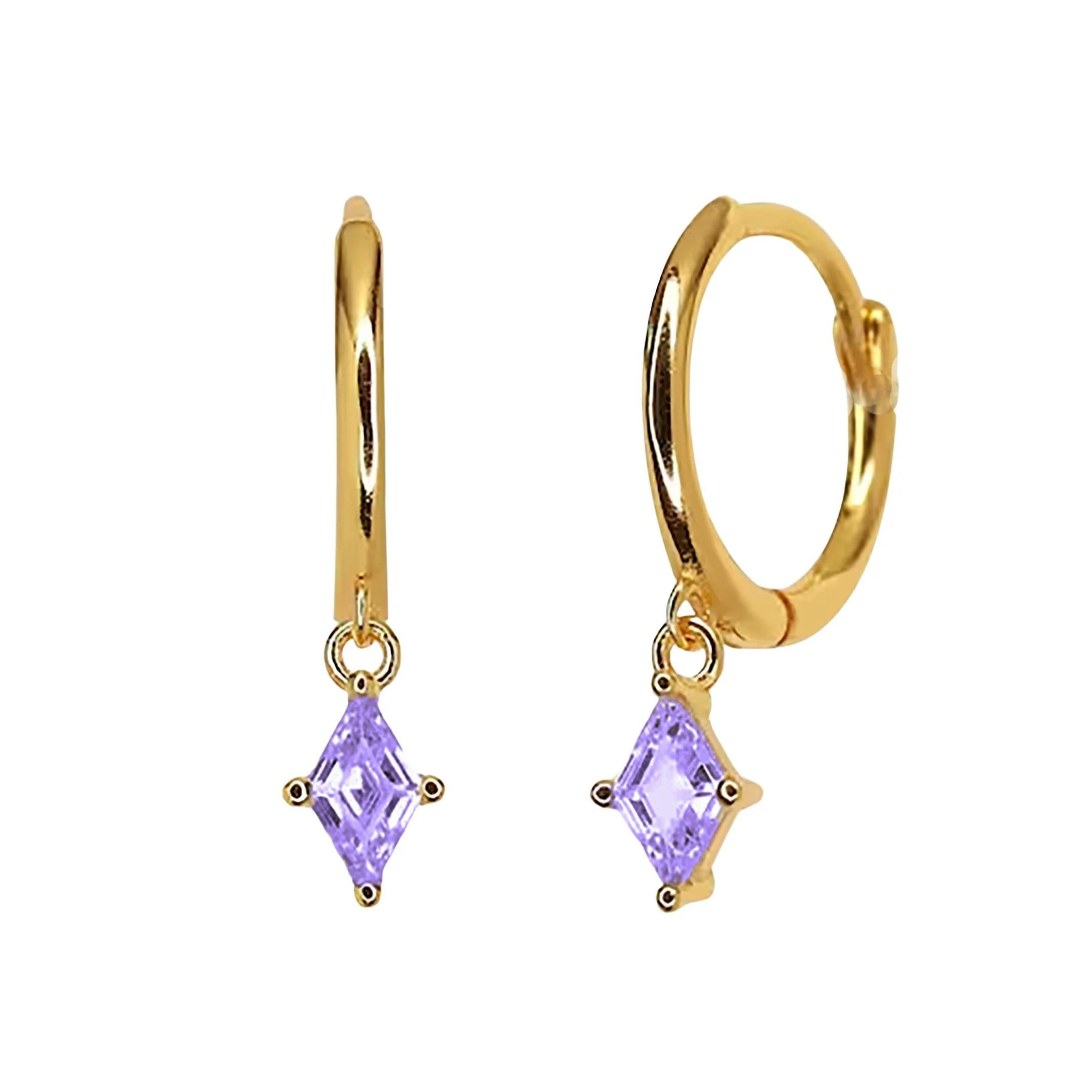 Harfi Tiny Amethyst February Birthstone Dangle Rook Hoops