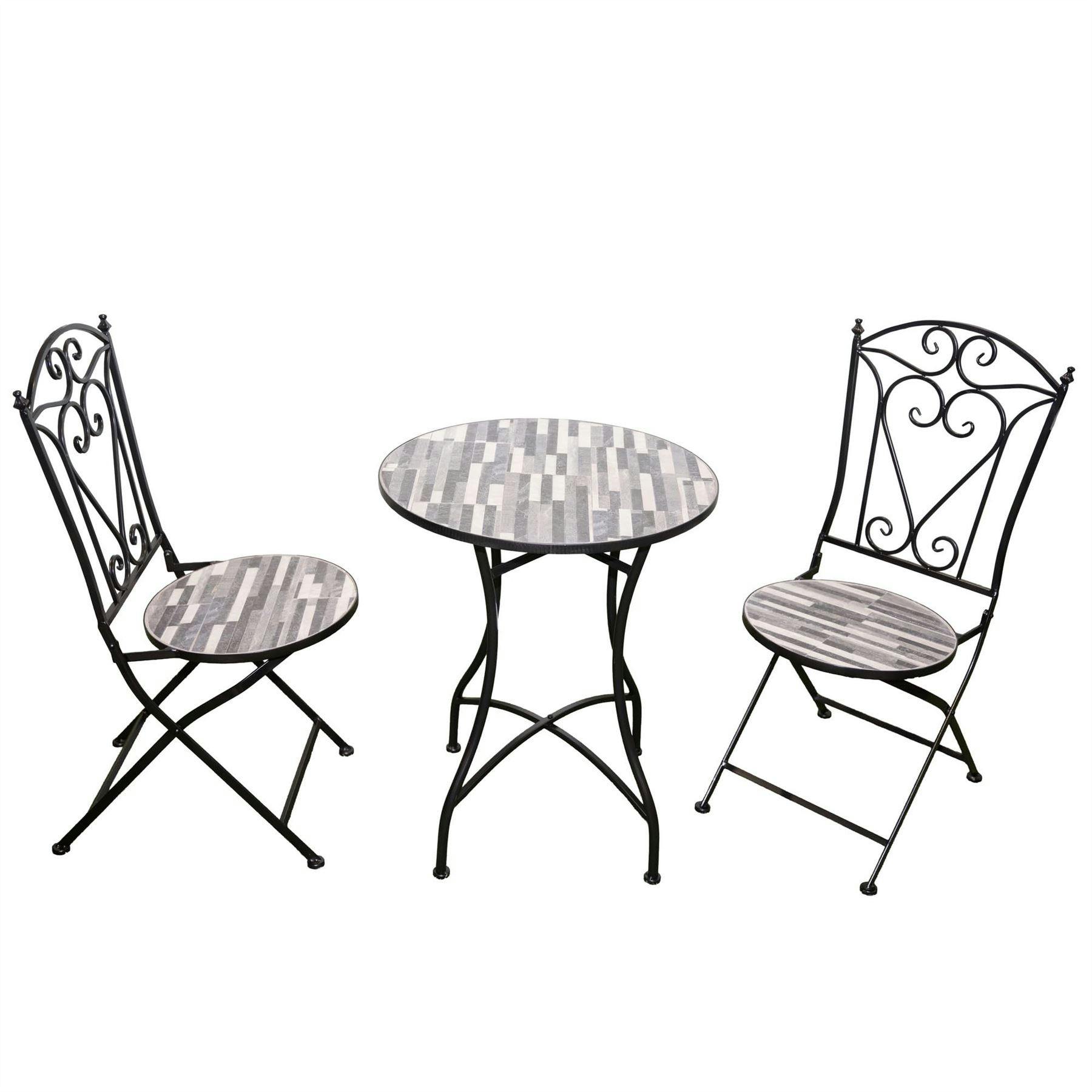 Rackhams Light Cascade Mosaic Bistro Set 3 Piece Folding Chairs & Round Table Outdoor Garden Furniture For Balcony & Patio Dining - 3 Piece