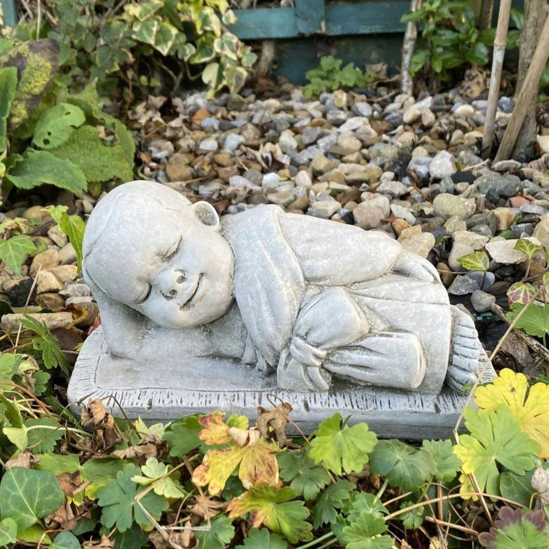 Osn Charming Stone Cast Small Lying Monk In Robe