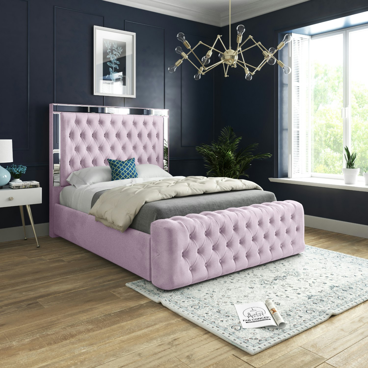 Rackhams Pink Marino Mirror Upholstered Soft Velvet Bed Frame - King