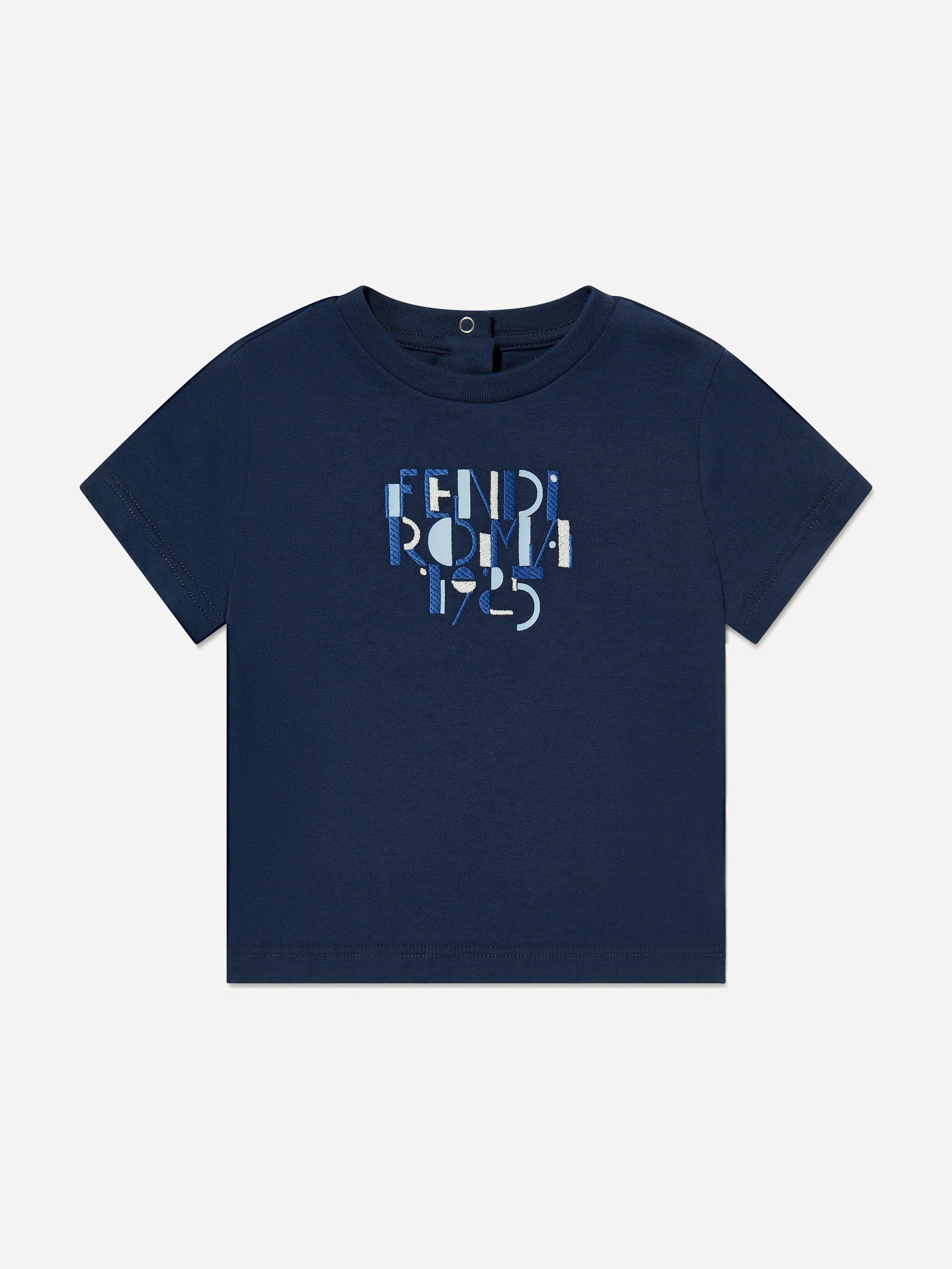 Fendi Kids Blue Fendi Baby Logo T-Shirt In Navy - 24 Mths
