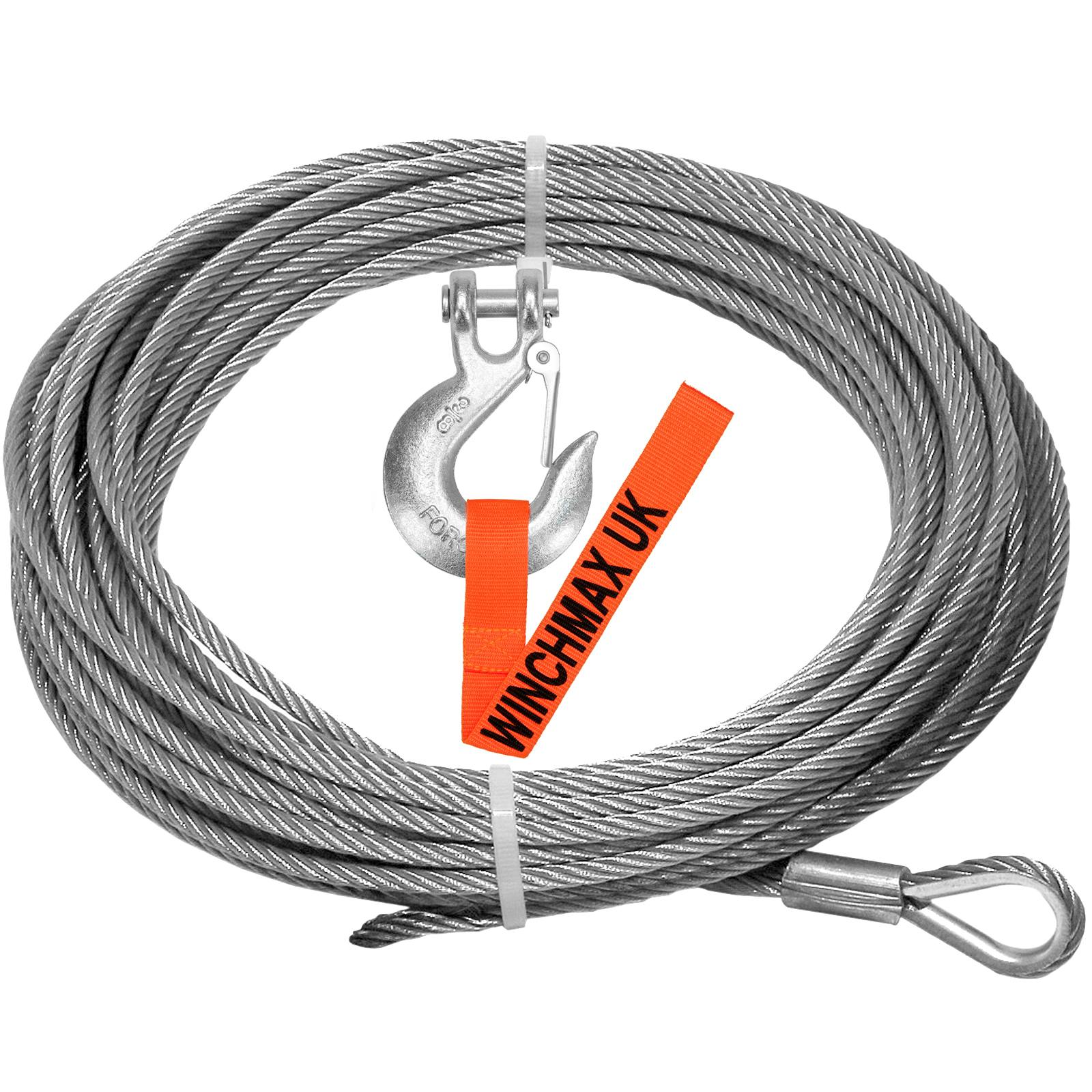 Winchmax Steel Rope 26M X 9.5Mm, Hole Fix. 3/8 Inch Clevis Hook. Suitable For Winches Up To 13,500Lb (Hole In The Drum Fitting)