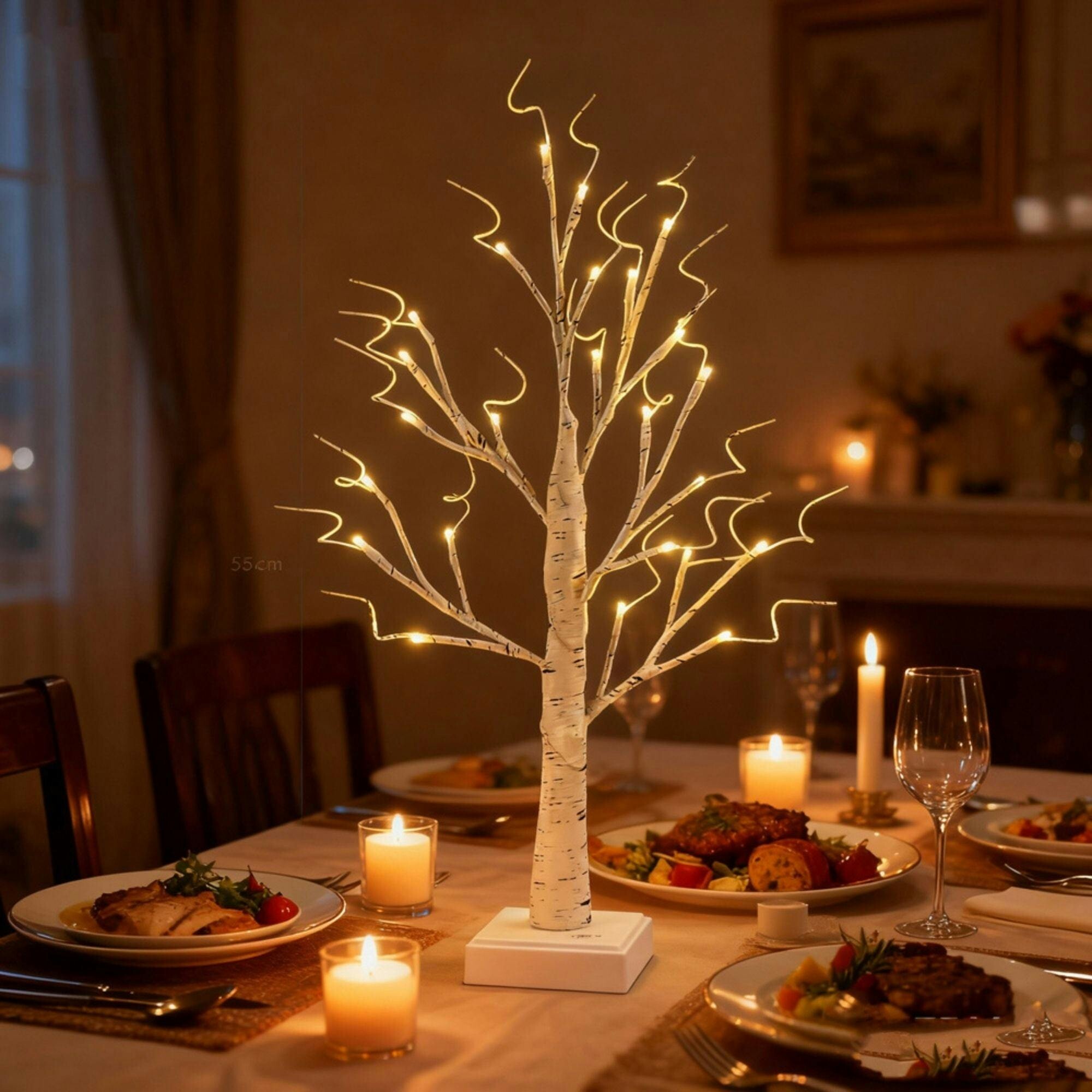 Marco Paul 60cm Easter Tree Light Up Twig Tree with Timer Easter Table Decorations White Twig Tree with Lights Tabletop Birch Tree for Home Party Wedding Easter Decoration Home Gifts - Image 3