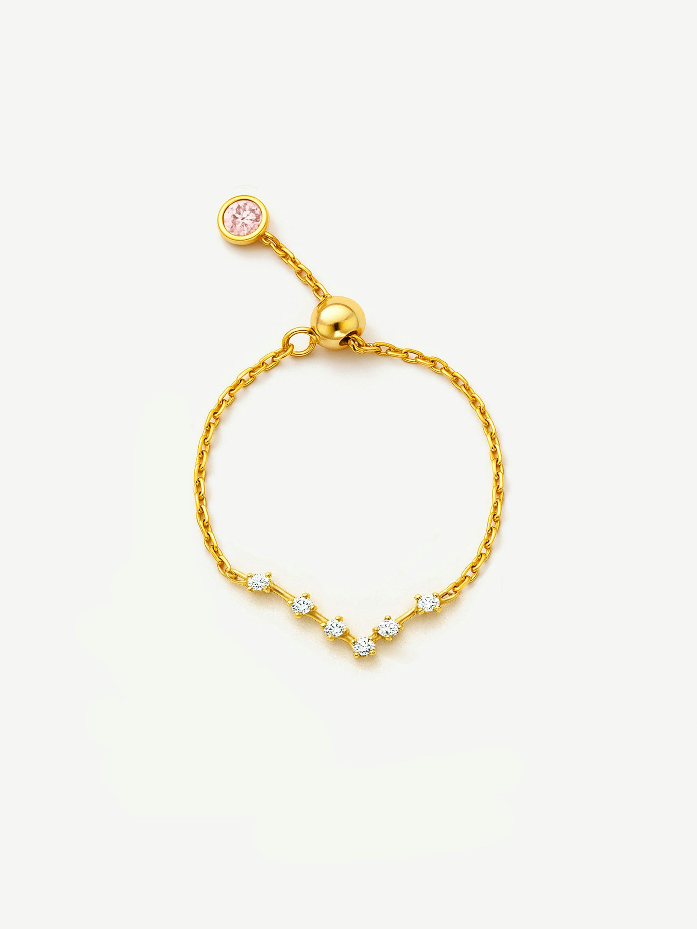 Muchv Gold/Silver Adjustable Constellation Chain Ring - Or Plated - Pisces